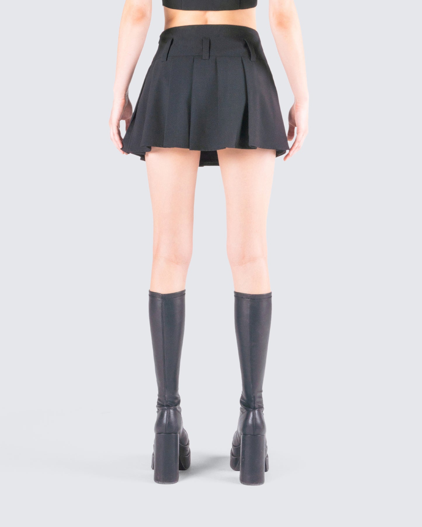 Deb Black Suiting Pleat Mini Skirt