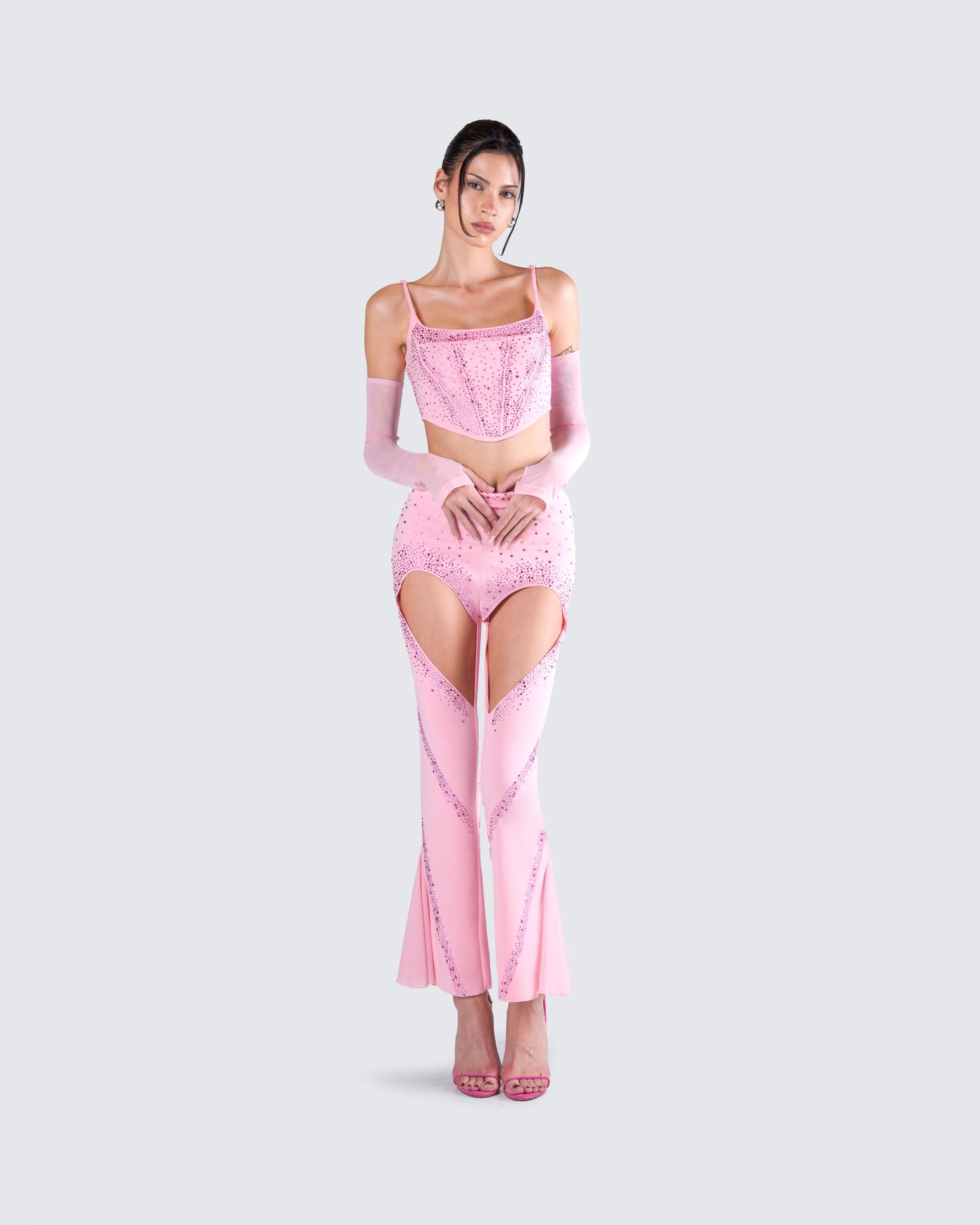 Delisa Pink Rhinestone Corset Top