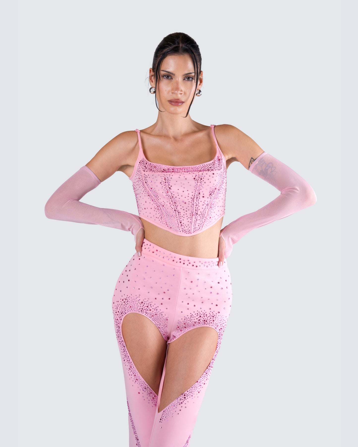 Delisa Pink Rhinestone Corset Top