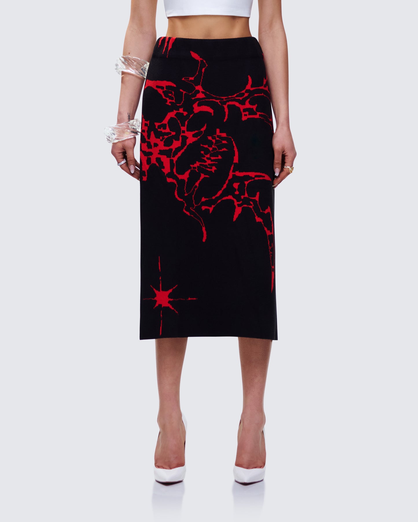 Dena Black Intarsia Knit Midi Skirt model front