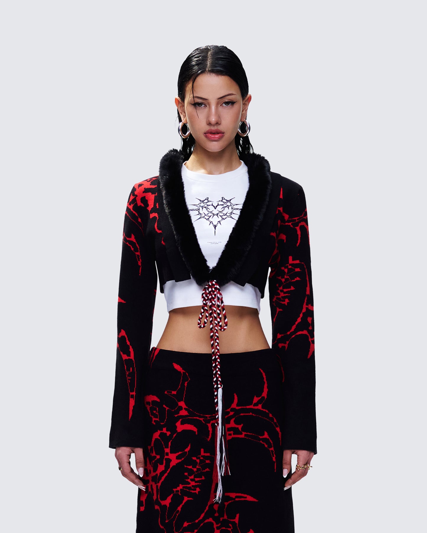 Dena Black Intarsia Knit Shrug model front