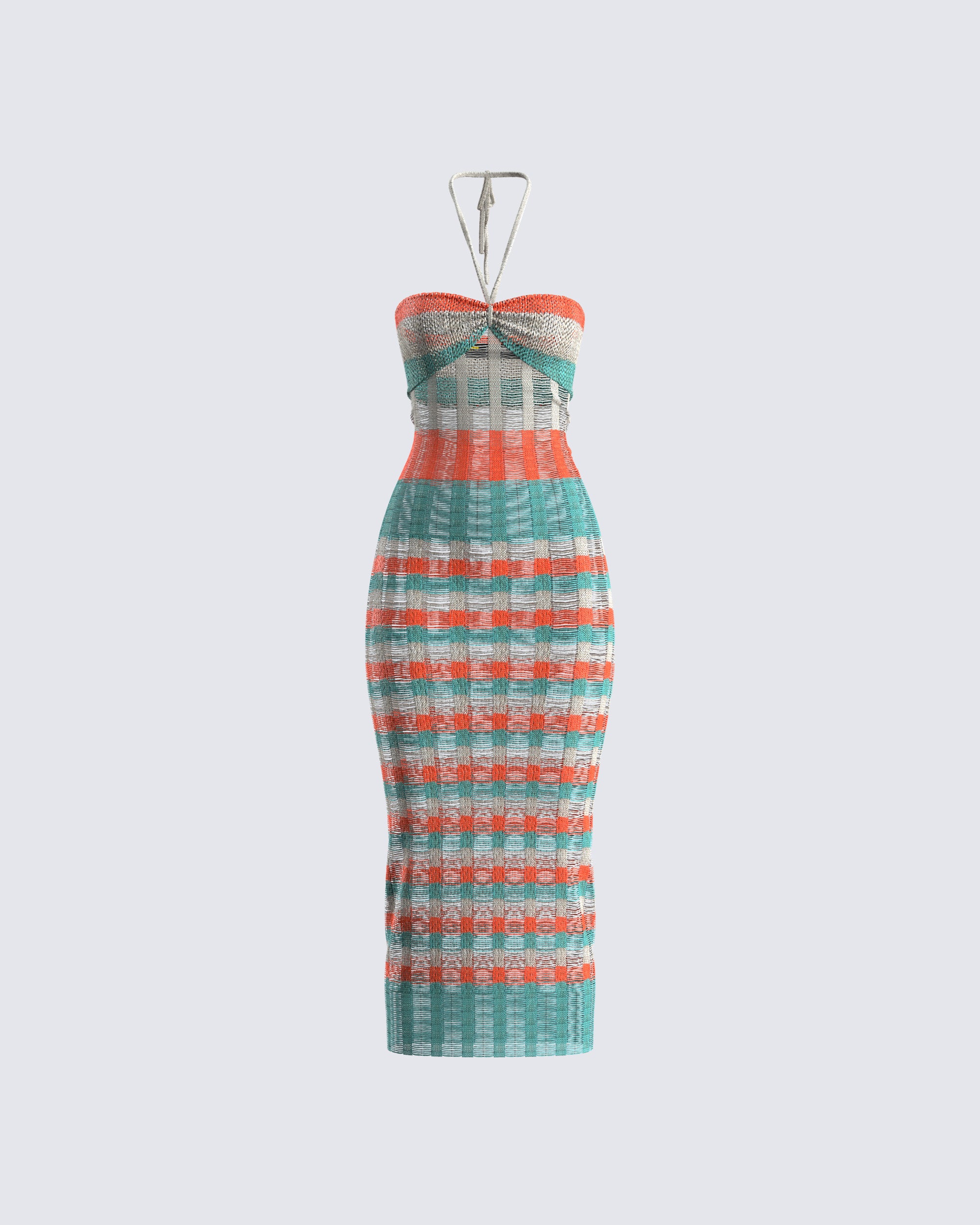 Blue Striped Knit Midi Dress - Halter Bodycon Summer 2X/3X Blue Striped Knit Midi Dress - Halter Bodycon Summer 2X/3X