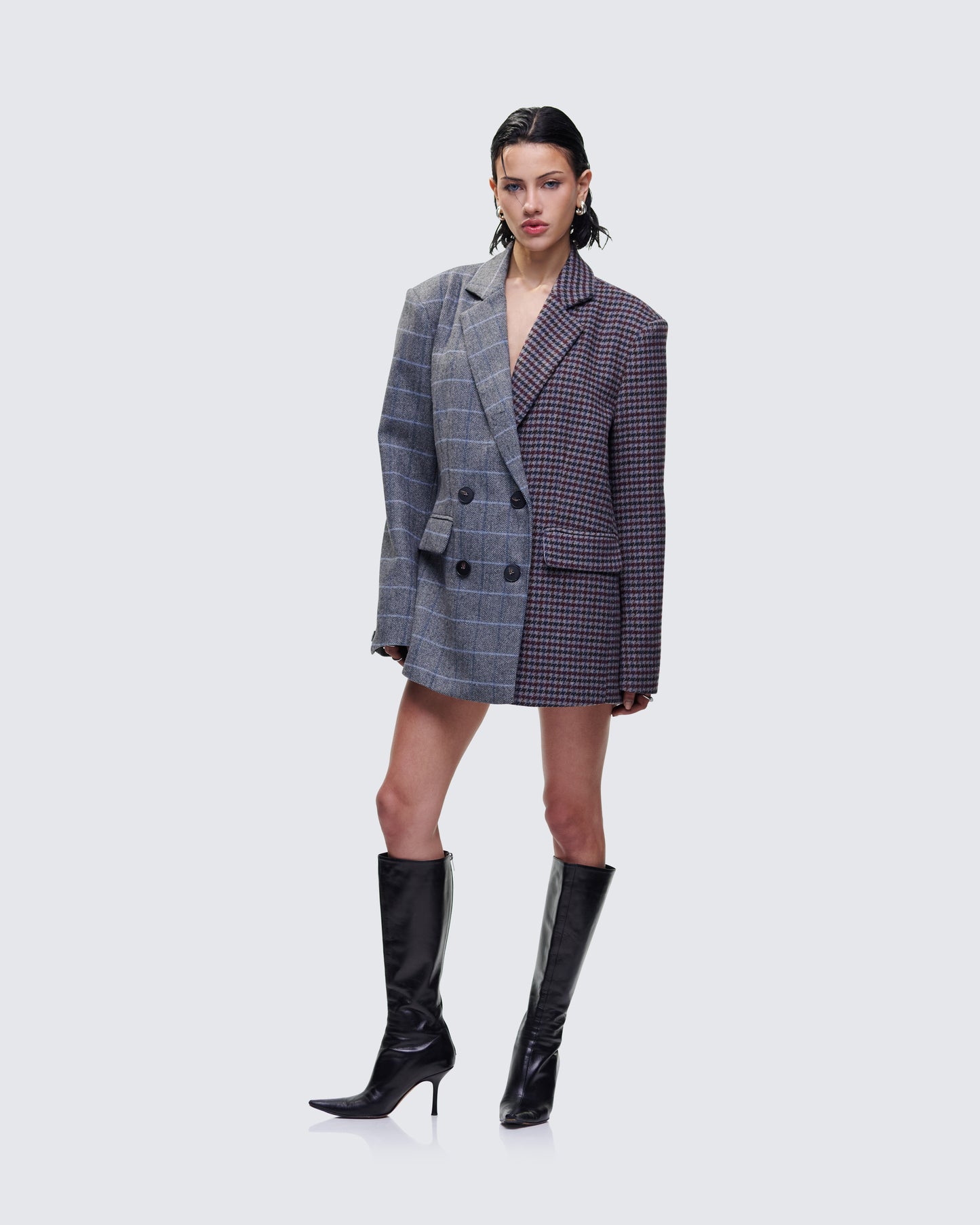Dionne Grey Mixed Check Double Breasted Blazer