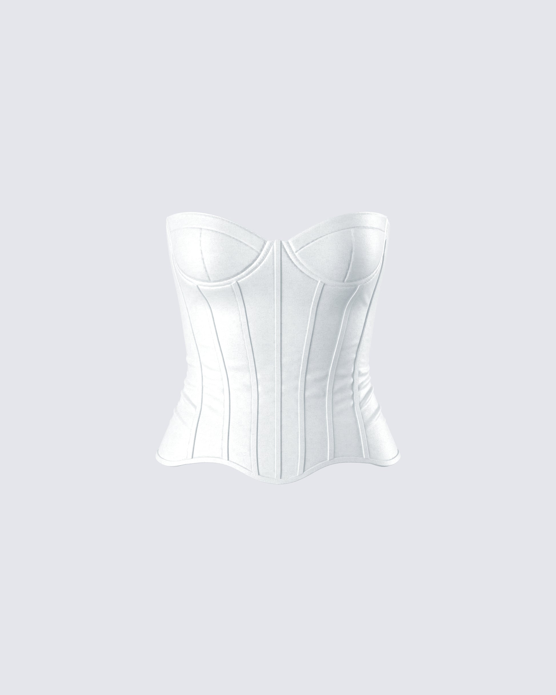 Dory White Satin Corset Top 3d product front