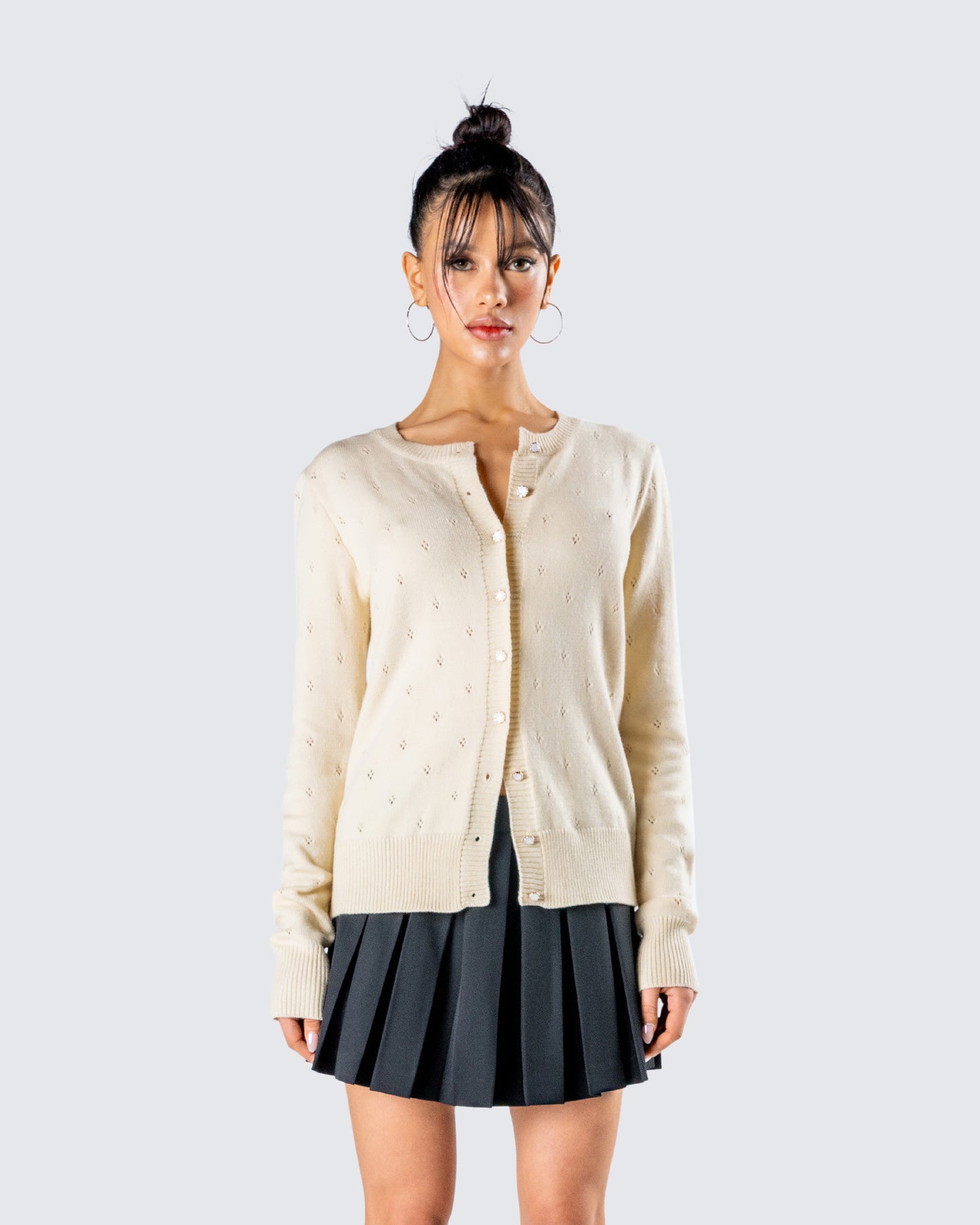 Dove Ivory Sweater Knit Cardigan model front