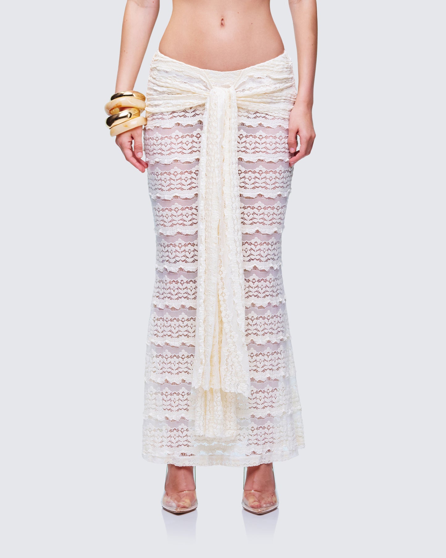 Dreya Cream Textured Maxi Skirt model front