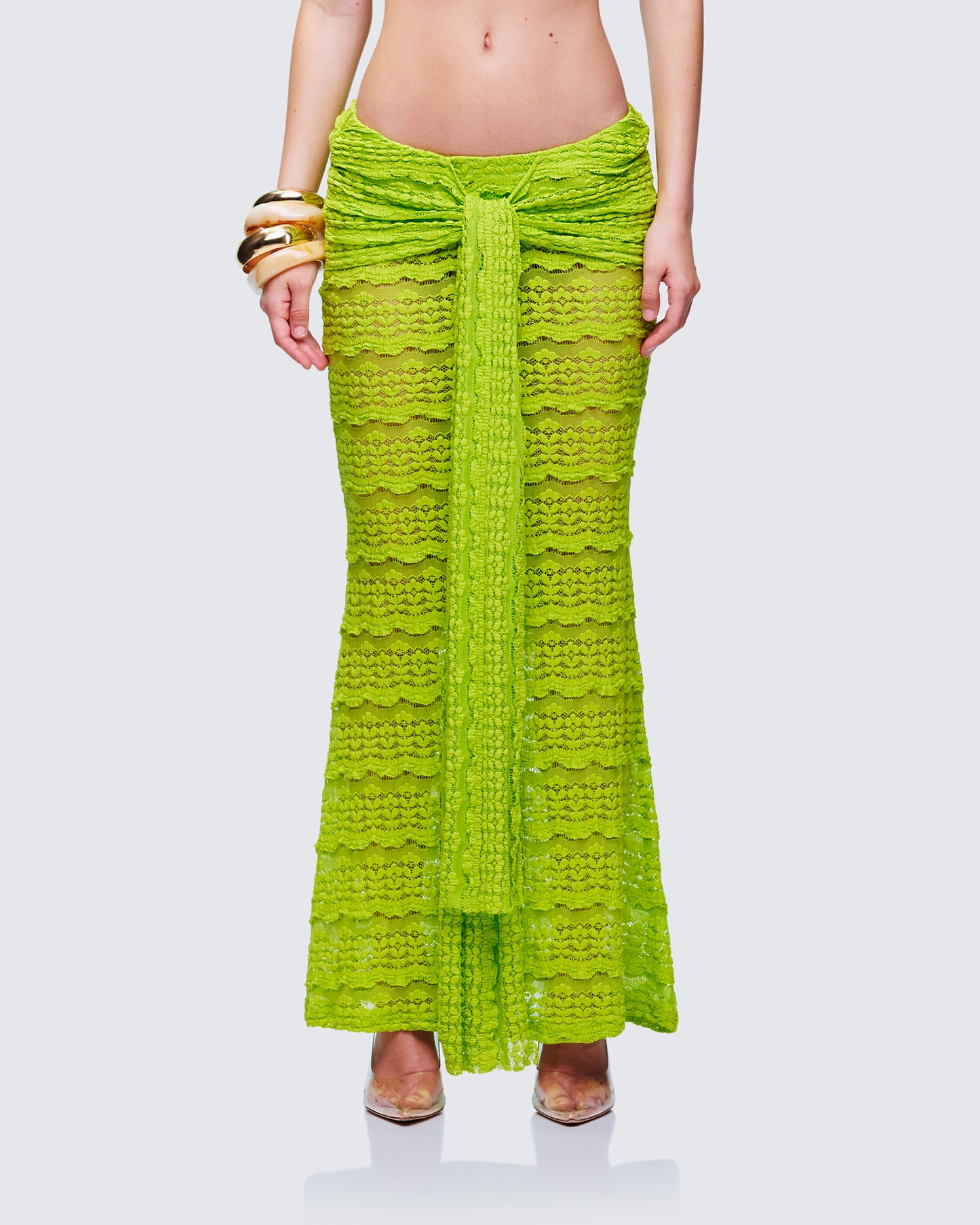 Dreya Green Textured Maxi Skirt