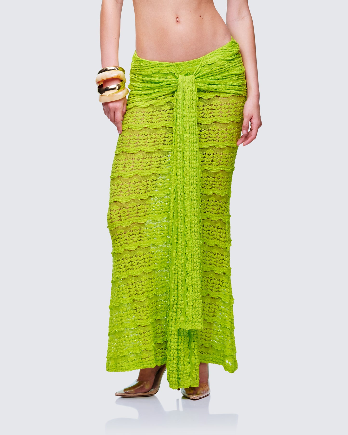 Dreya Green Textured Maxi Skirt