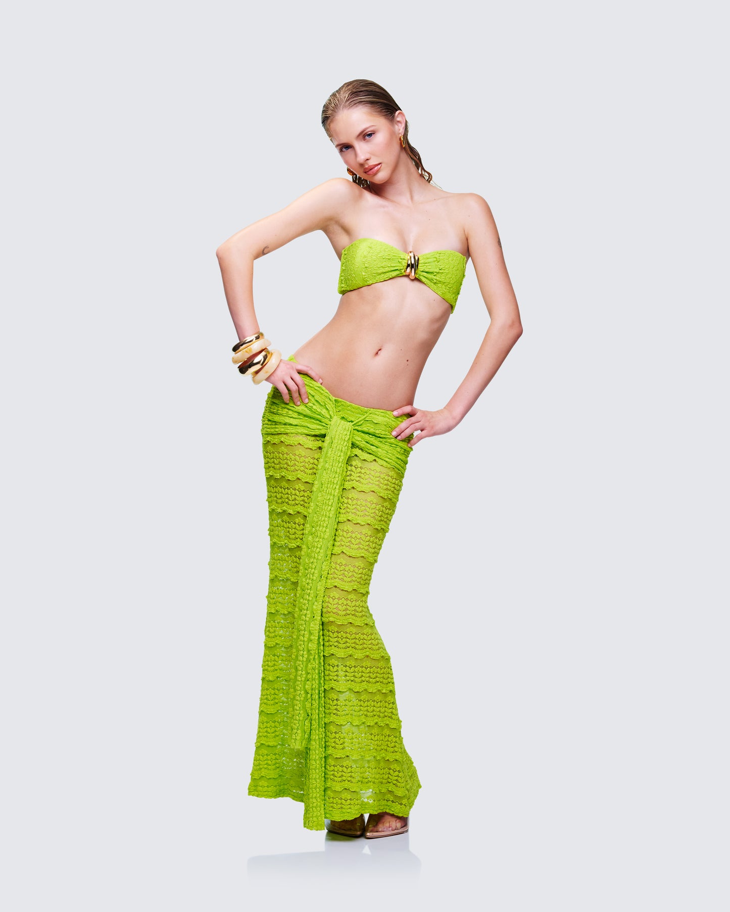 Dreya Green Textured Maxi Skirt