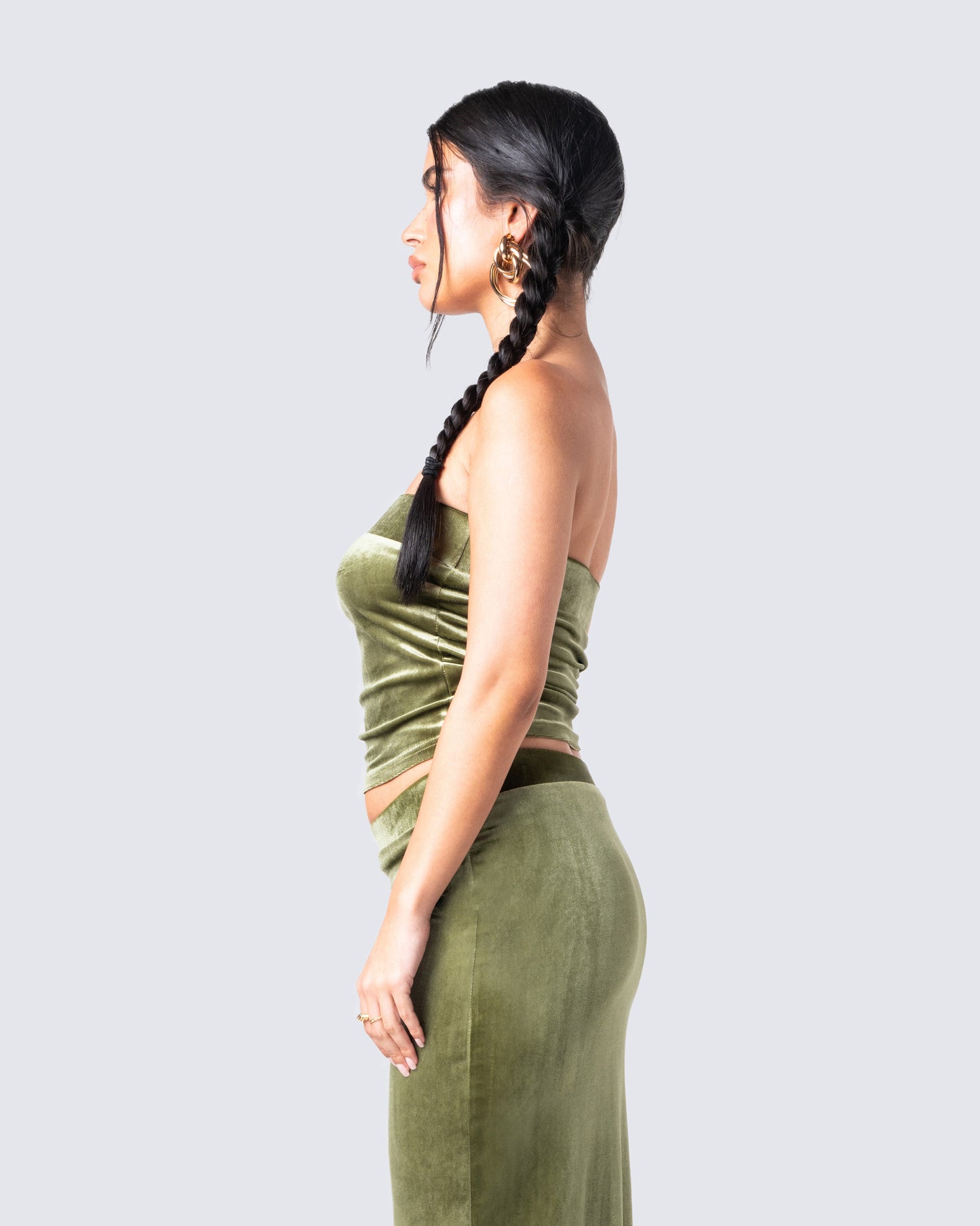 Ayla Olive Green Velvet Tube Top