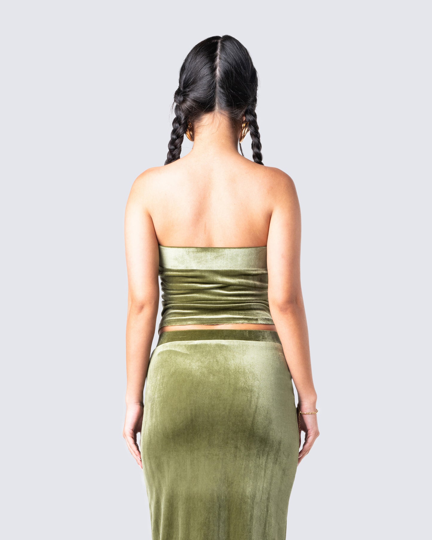 Ayla Olive Green Velvet Tube Top