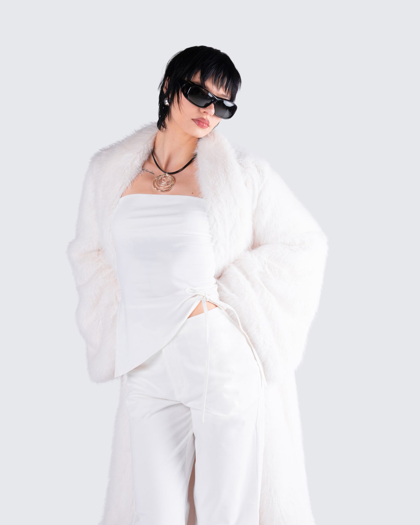 Noel Ivory Midi Vegan Fur Coat