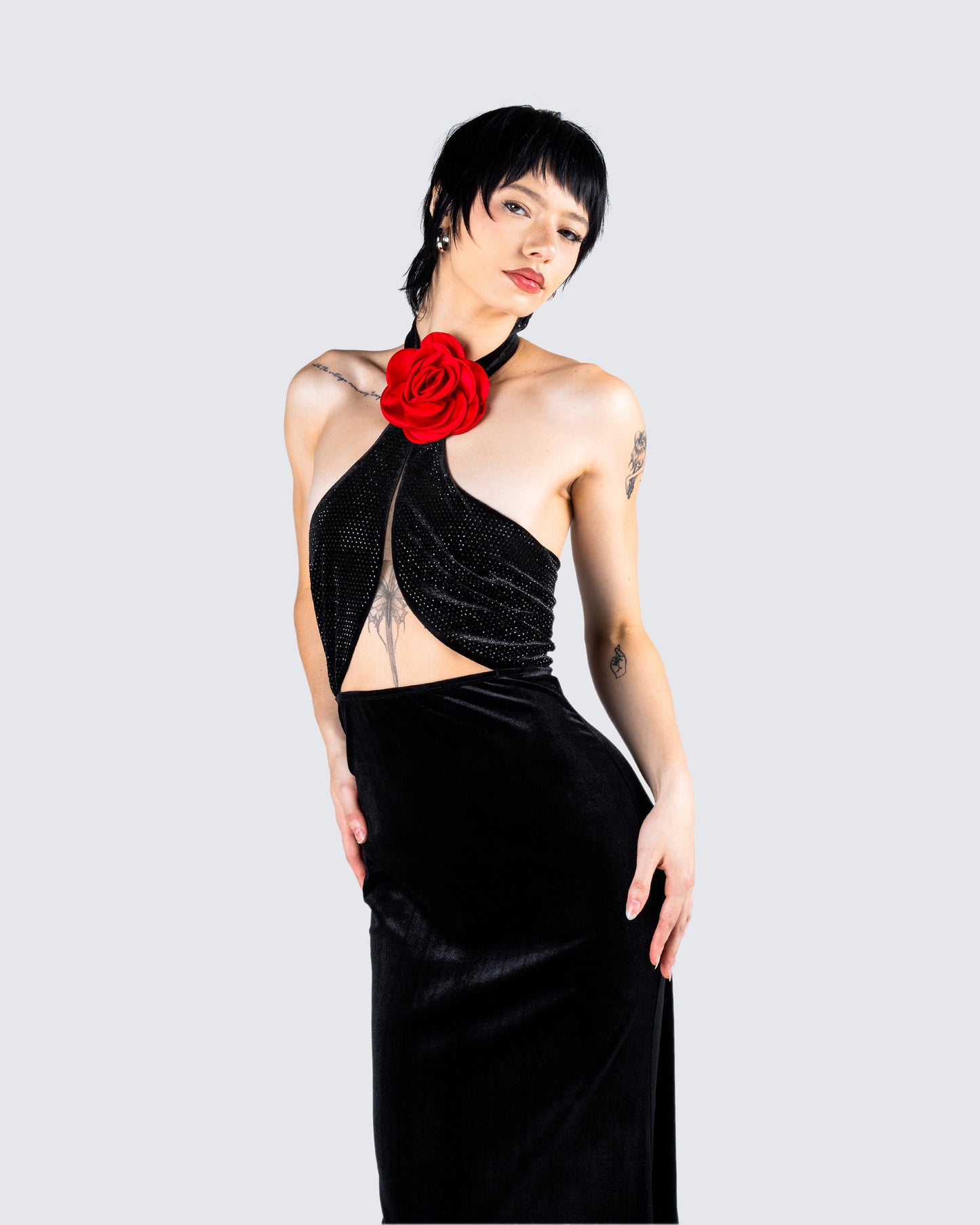 Nala Black Rhinestone Velvet Gown