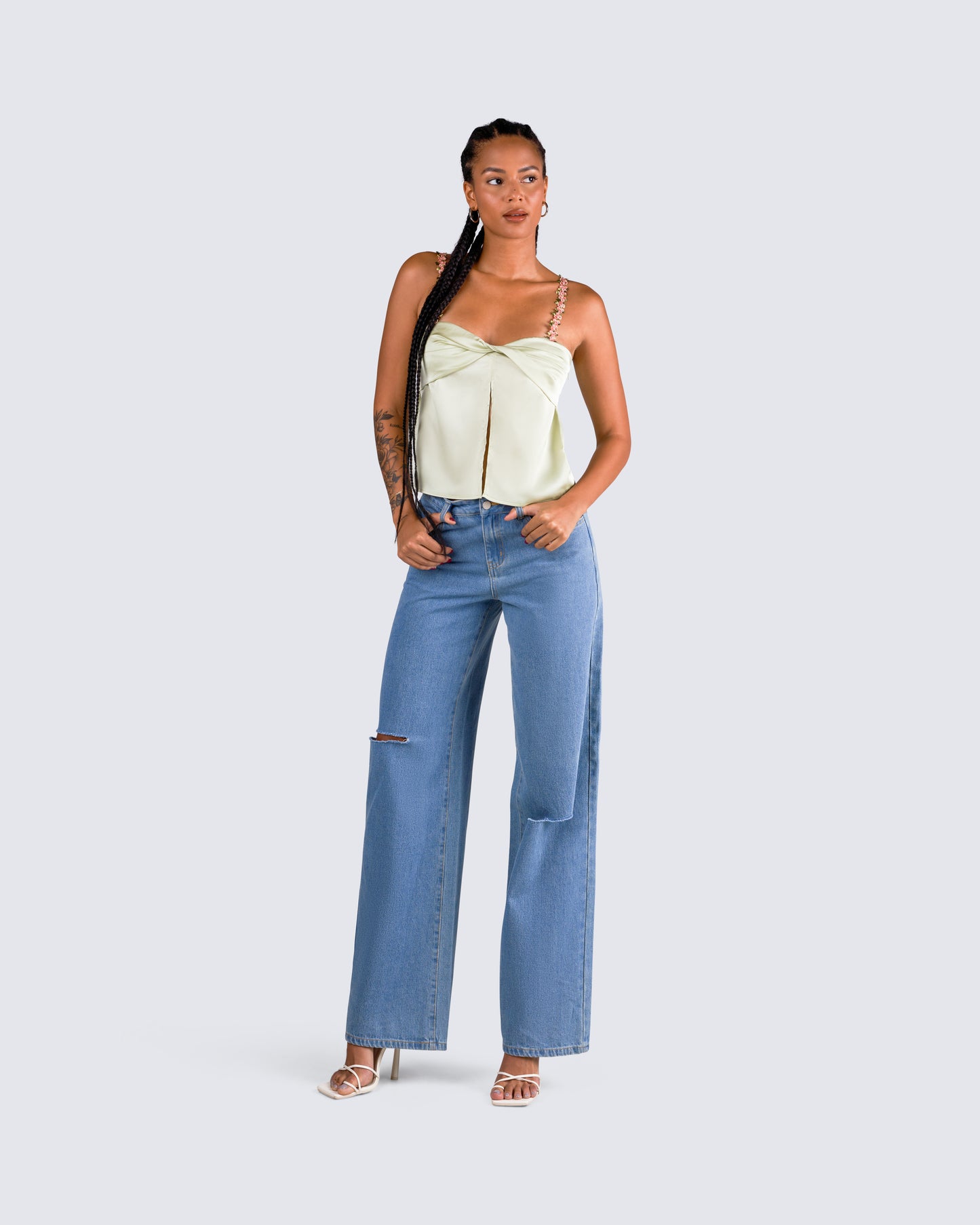 Rosella Olive Satin Twist Top