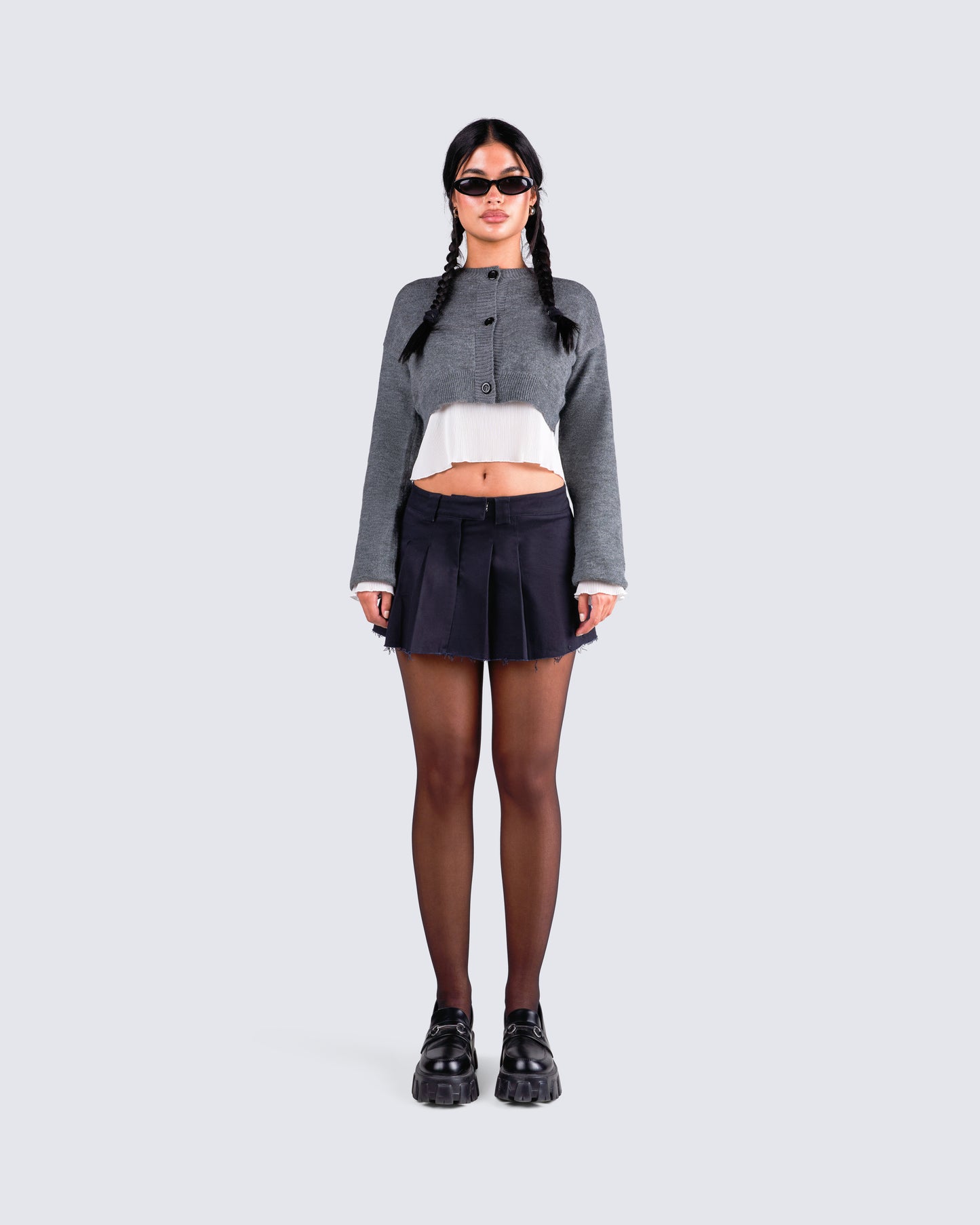 Svetlana Grey Sweater Cardigan model front