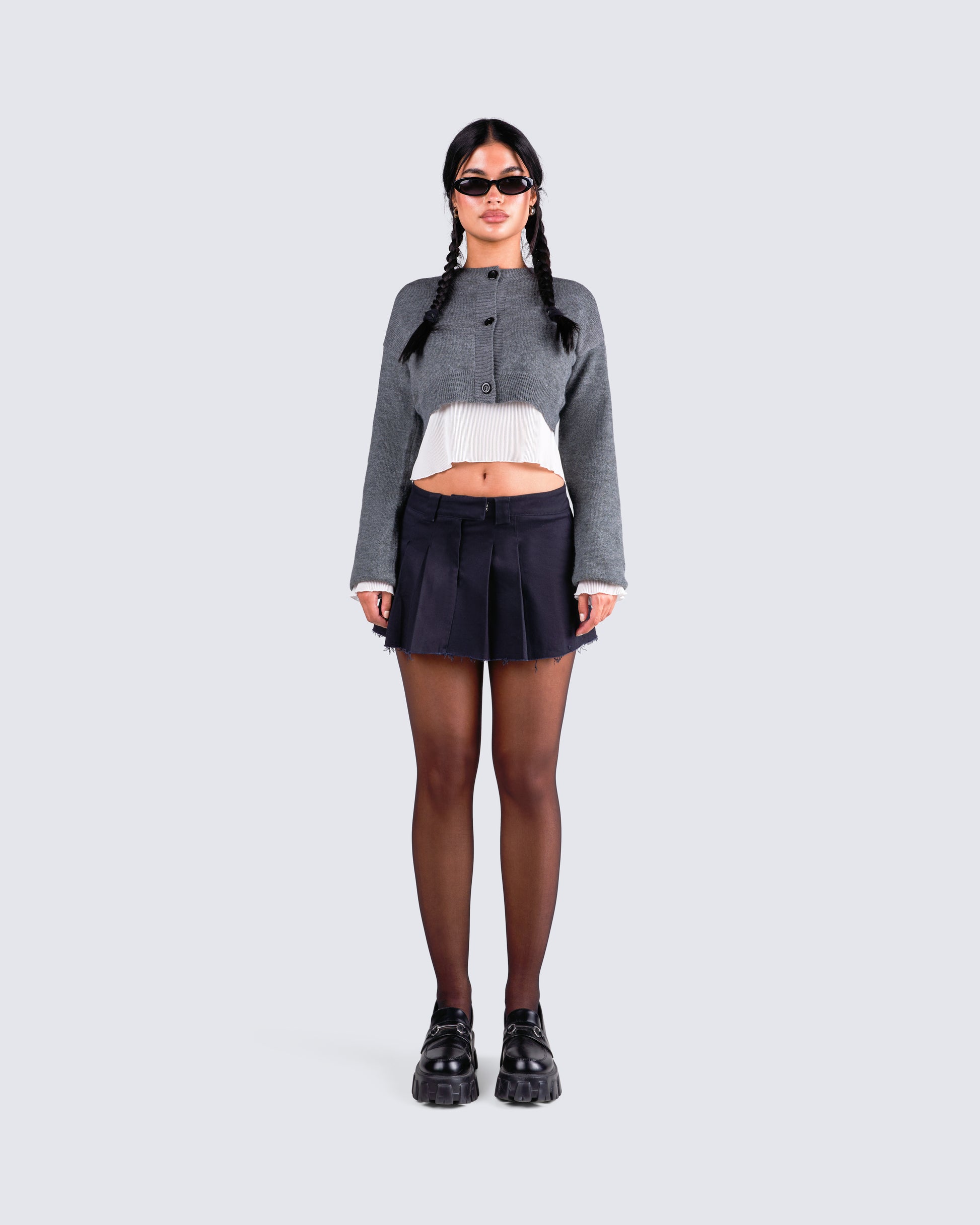 Svetlana Grey Sweater Cardigan model front