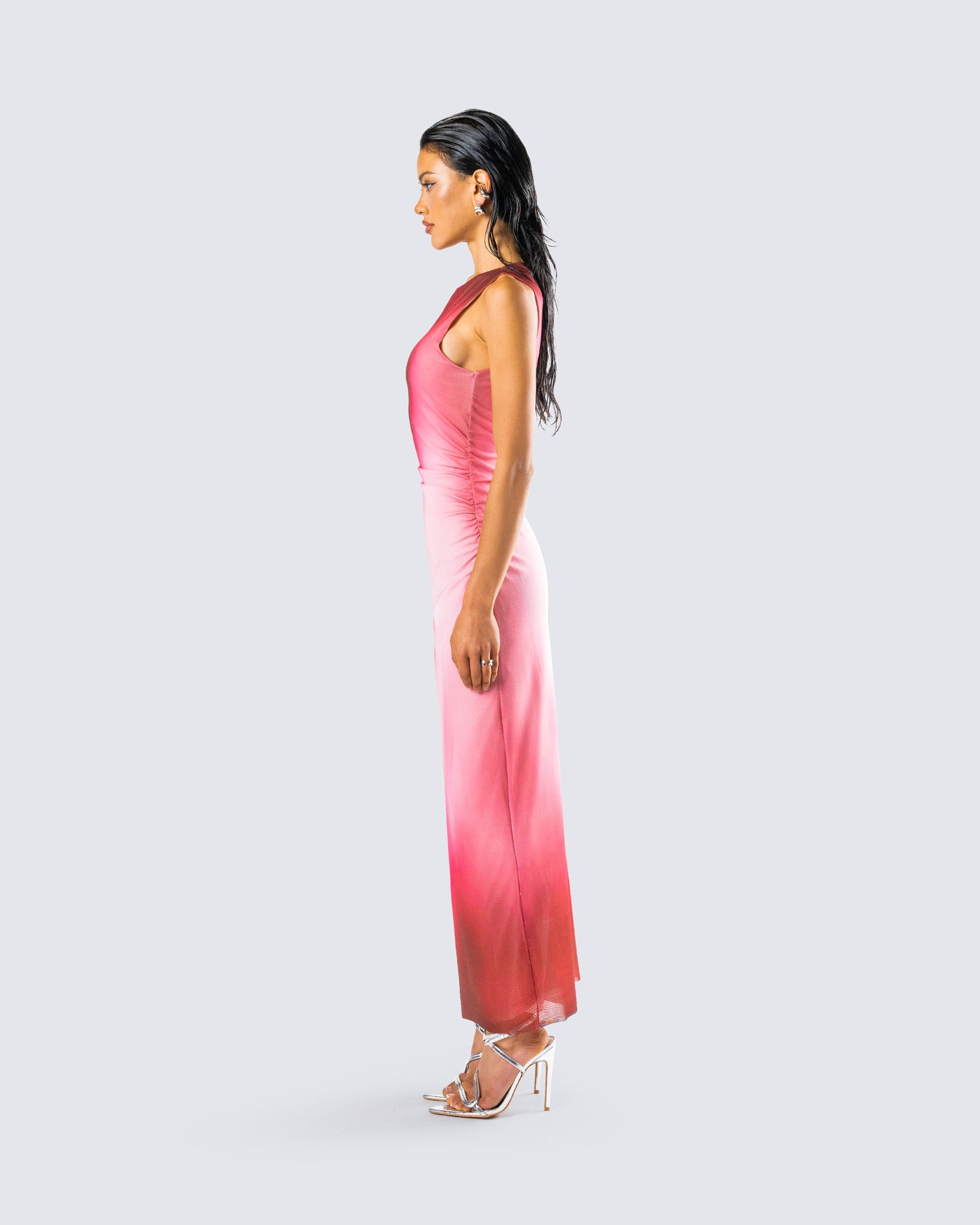 Aldina Red Print Mesh Maxi Dress