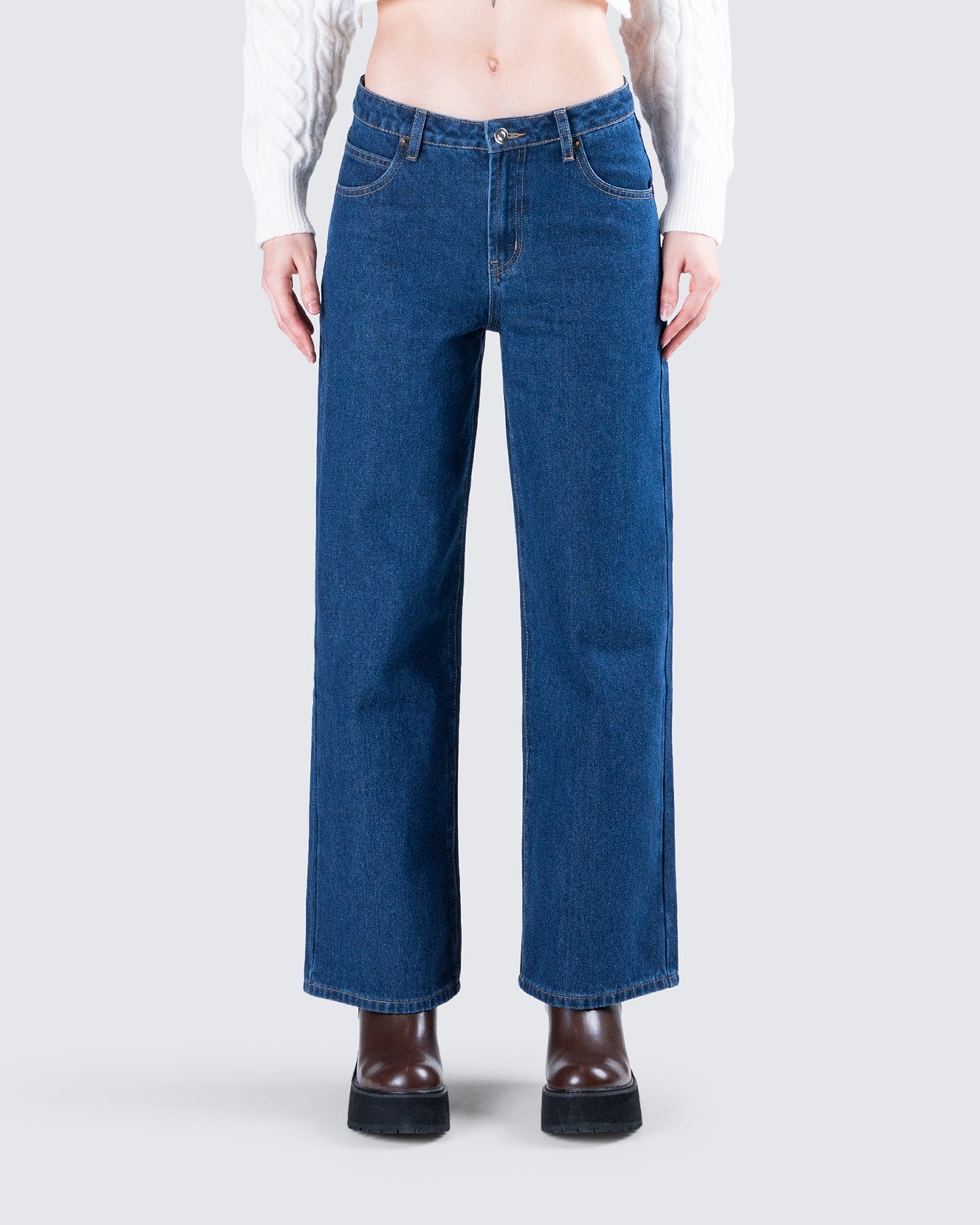 Dulcie Blue Denim Wide Leg Jean model front