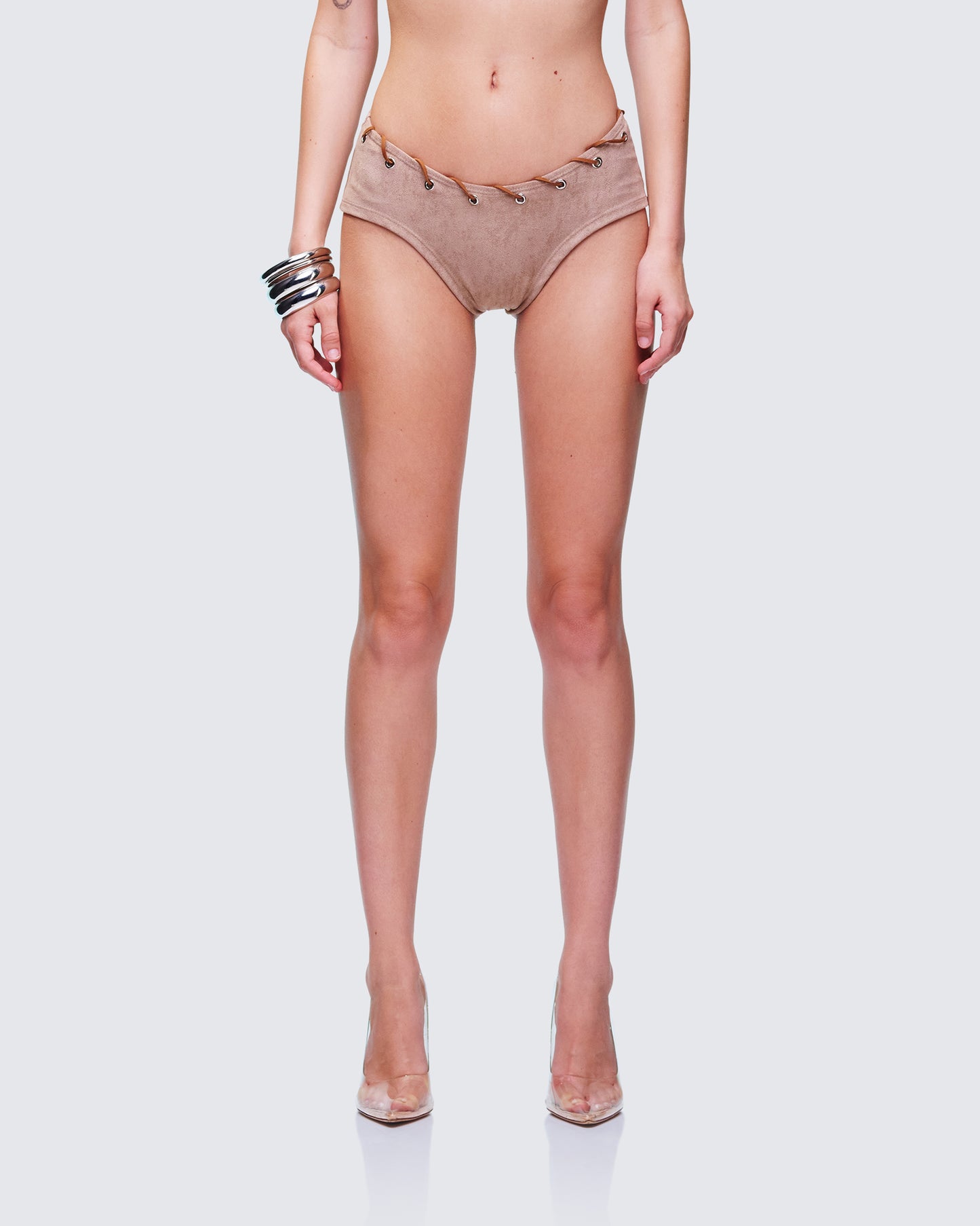 Dusk Tan Laced Swim Short model front