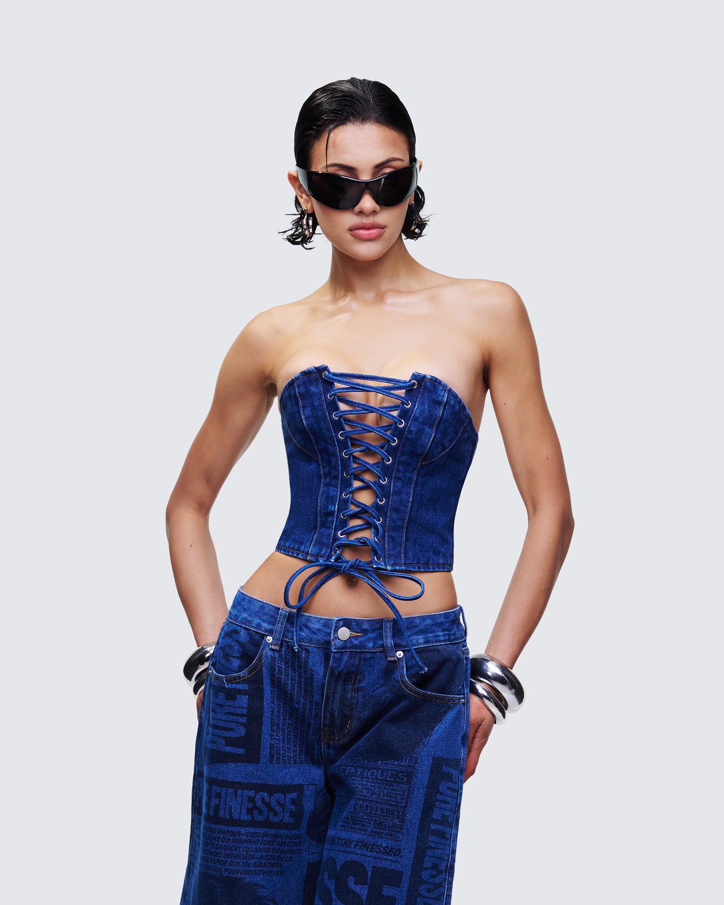 Electra Blue Denim Lace Up Corset