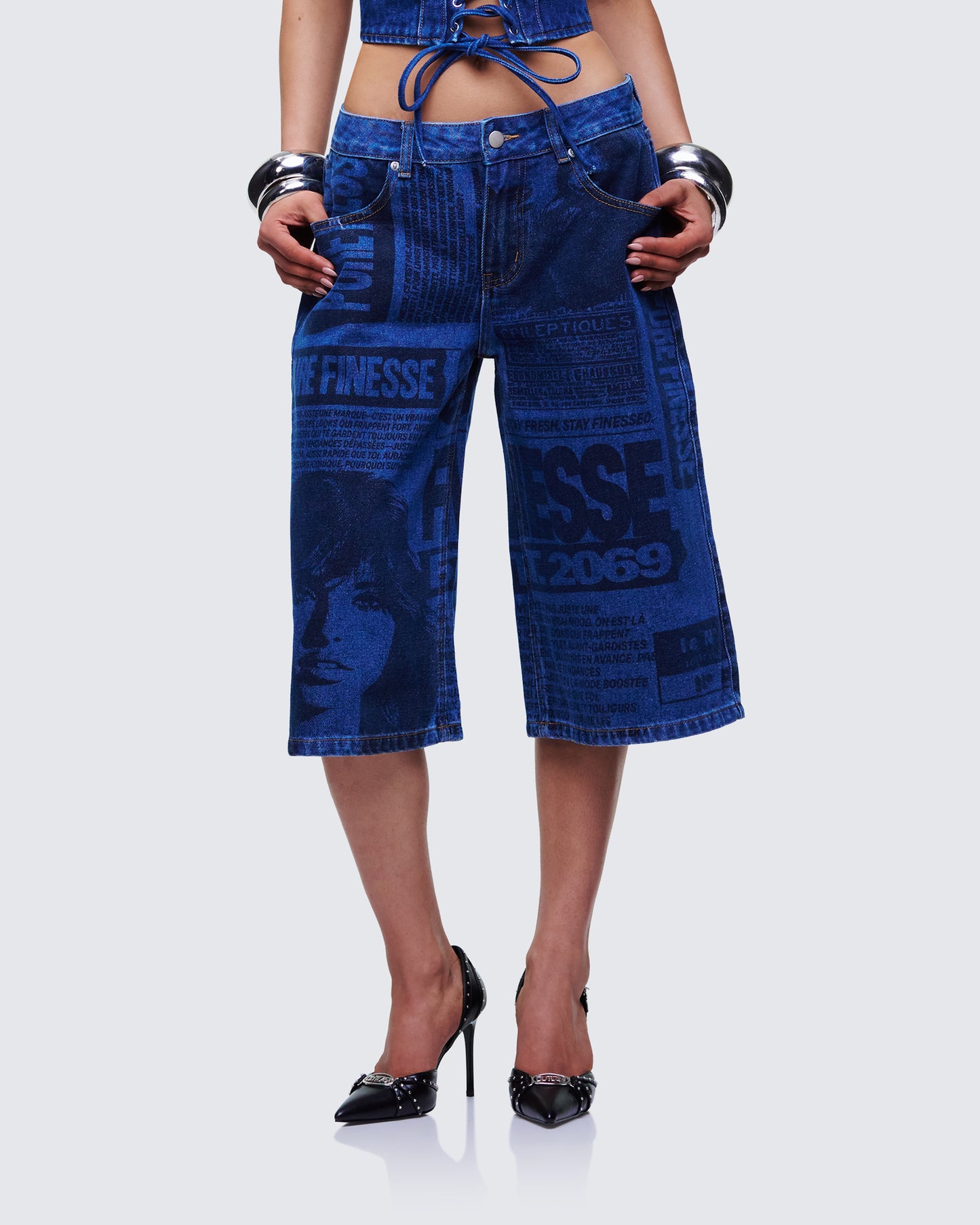 Electra Blue Denim Printed Jorts