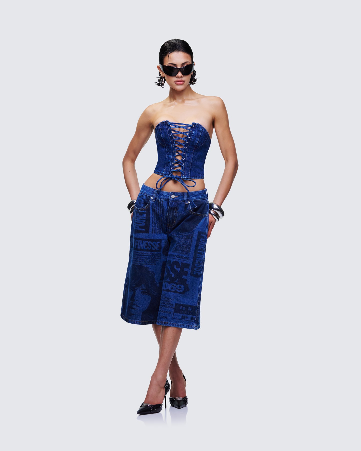 Electra Blue Denim Printed Jorts