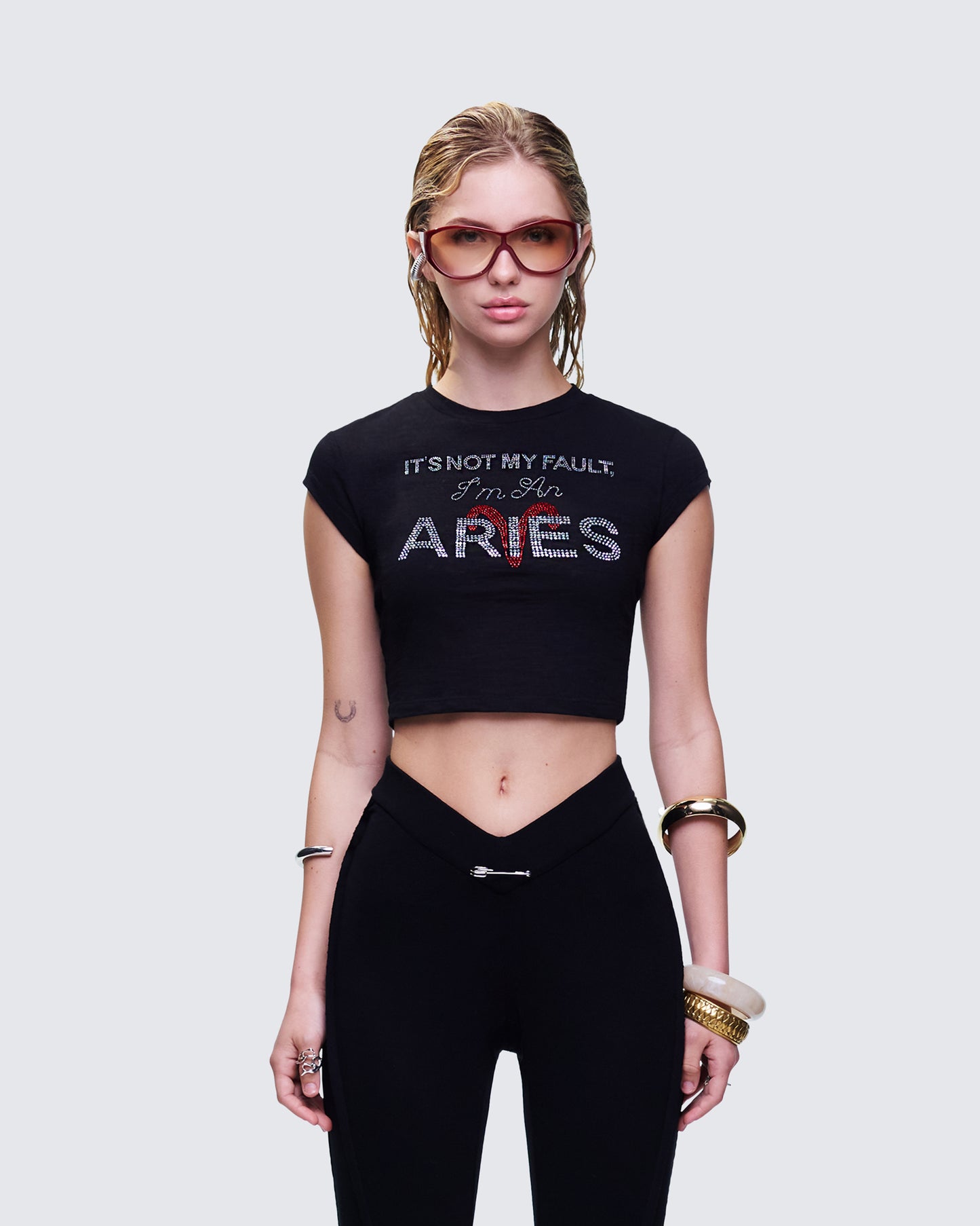 Elowen Black Aries Graphic Top model front