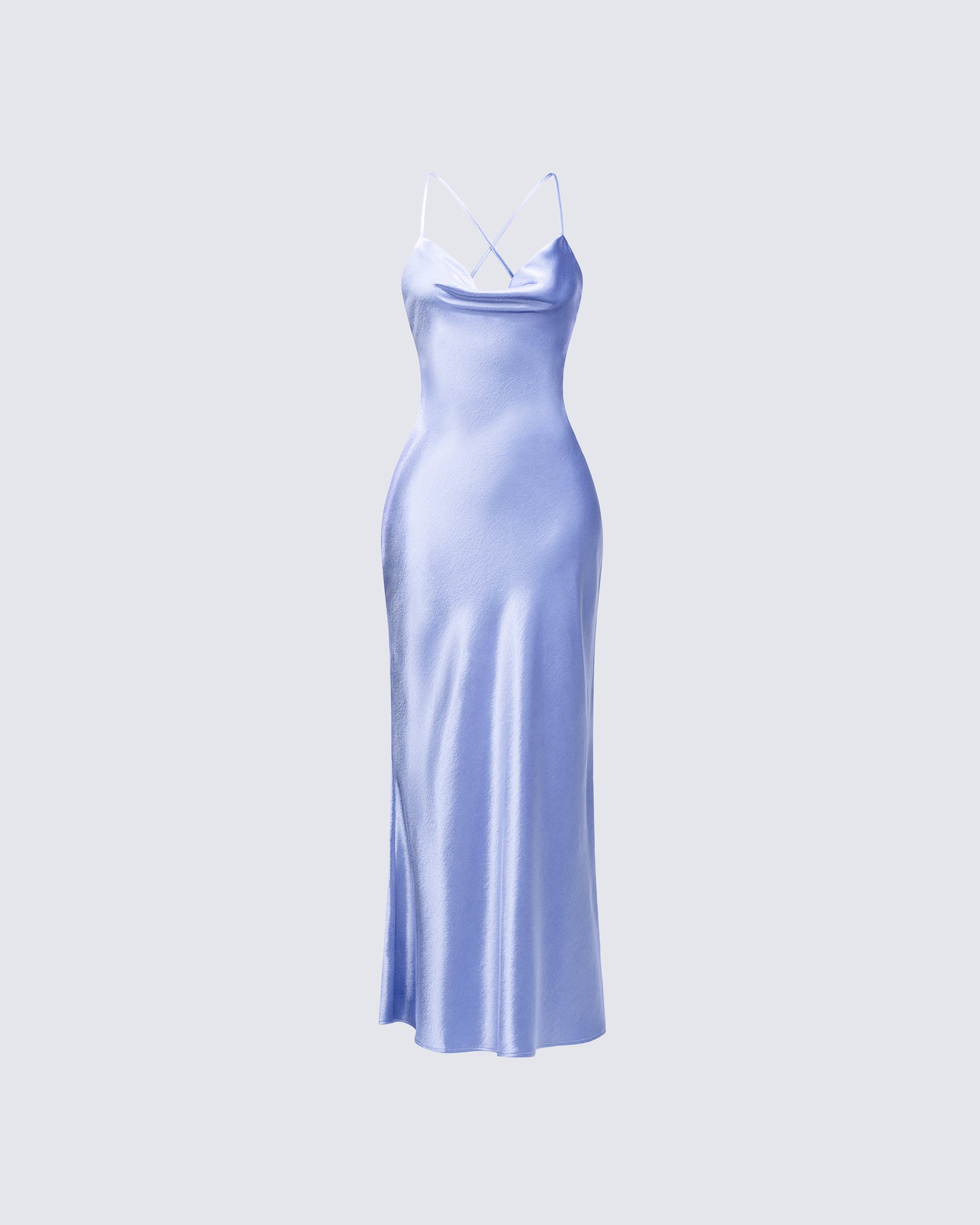 Blue Satin Slip Maxi Dress - Cowl Neck Formal 1x Blue Satin Slip Maxi Dress - Cowl Neck Formal 1x