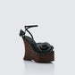 Women's black wedge sandals front view – FINESSE