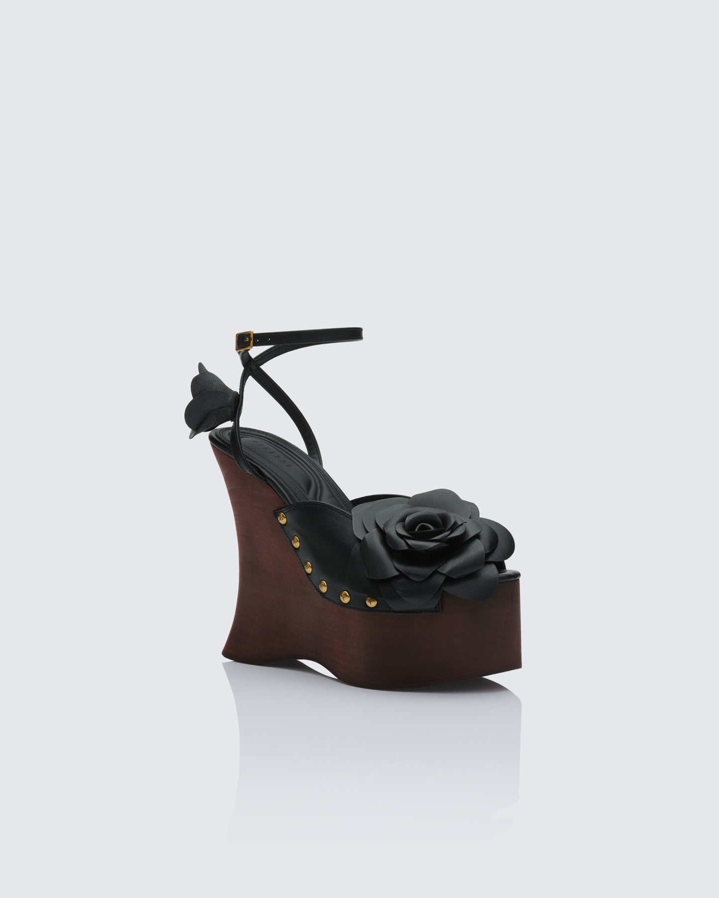 Women's black wedge sandals front view – FINESSE