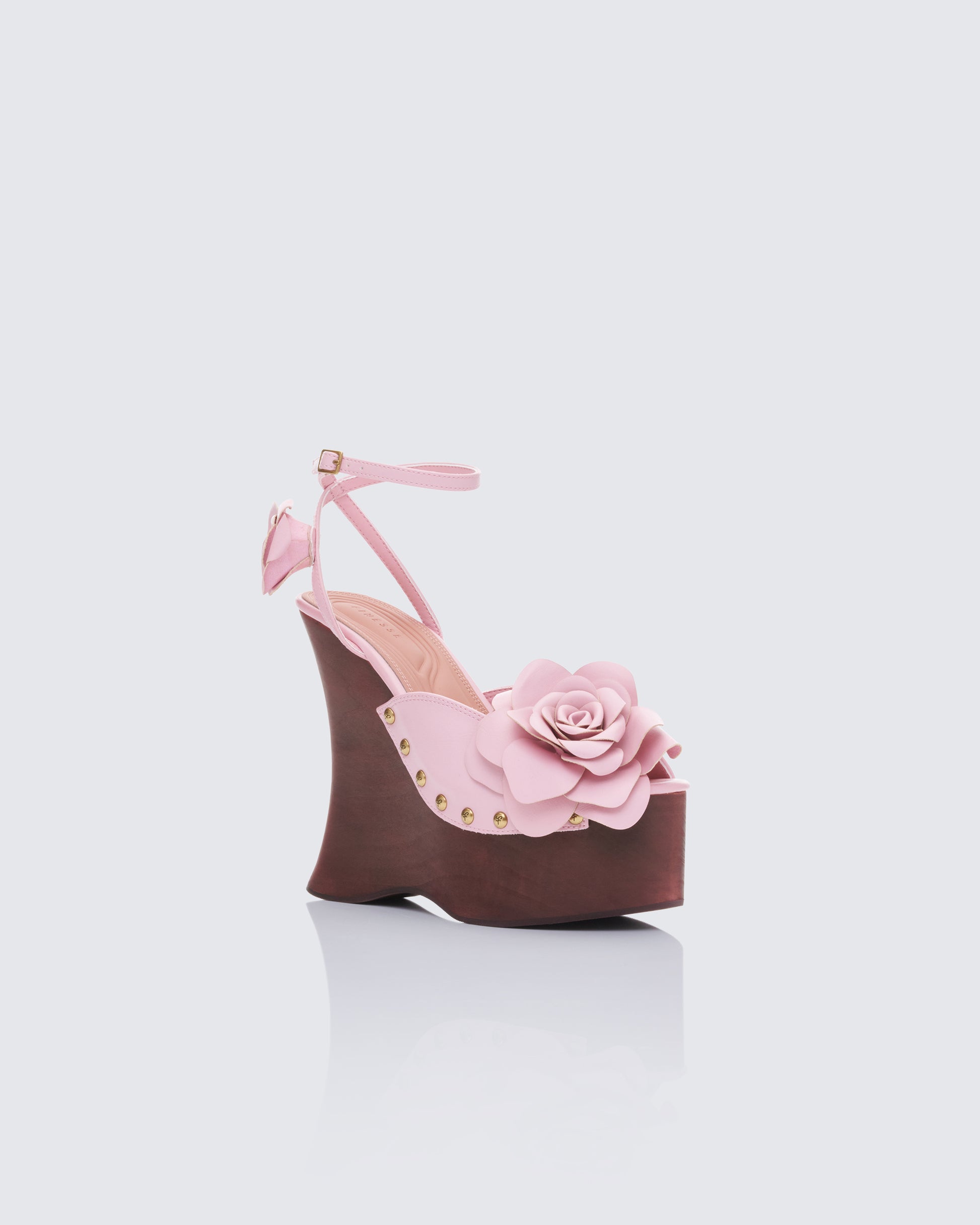 Women's pink wedge sandals front view – FINESSE