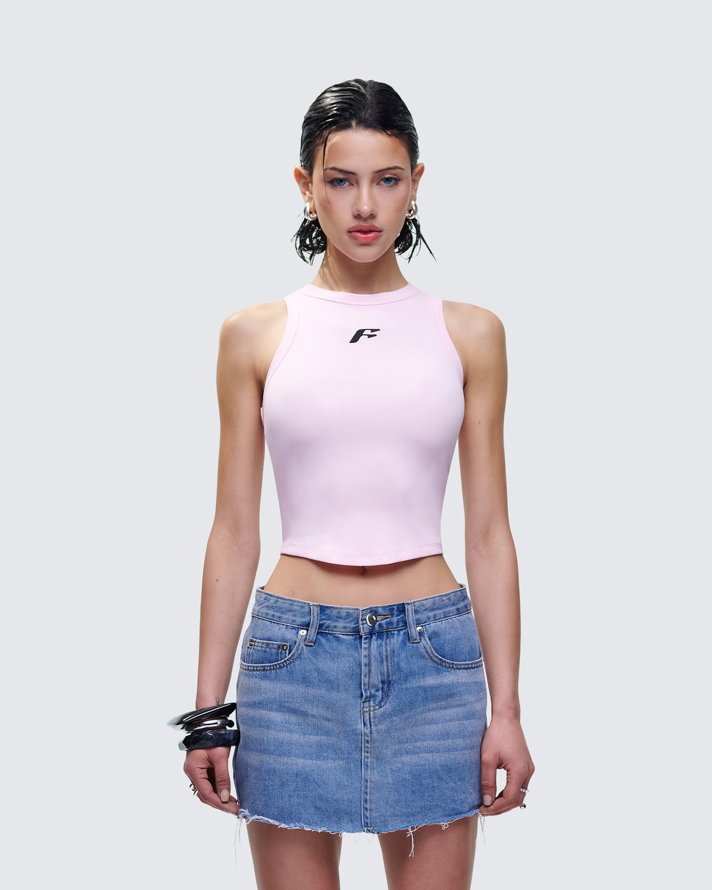Enid Pink Scoop Hem Tank Top model front