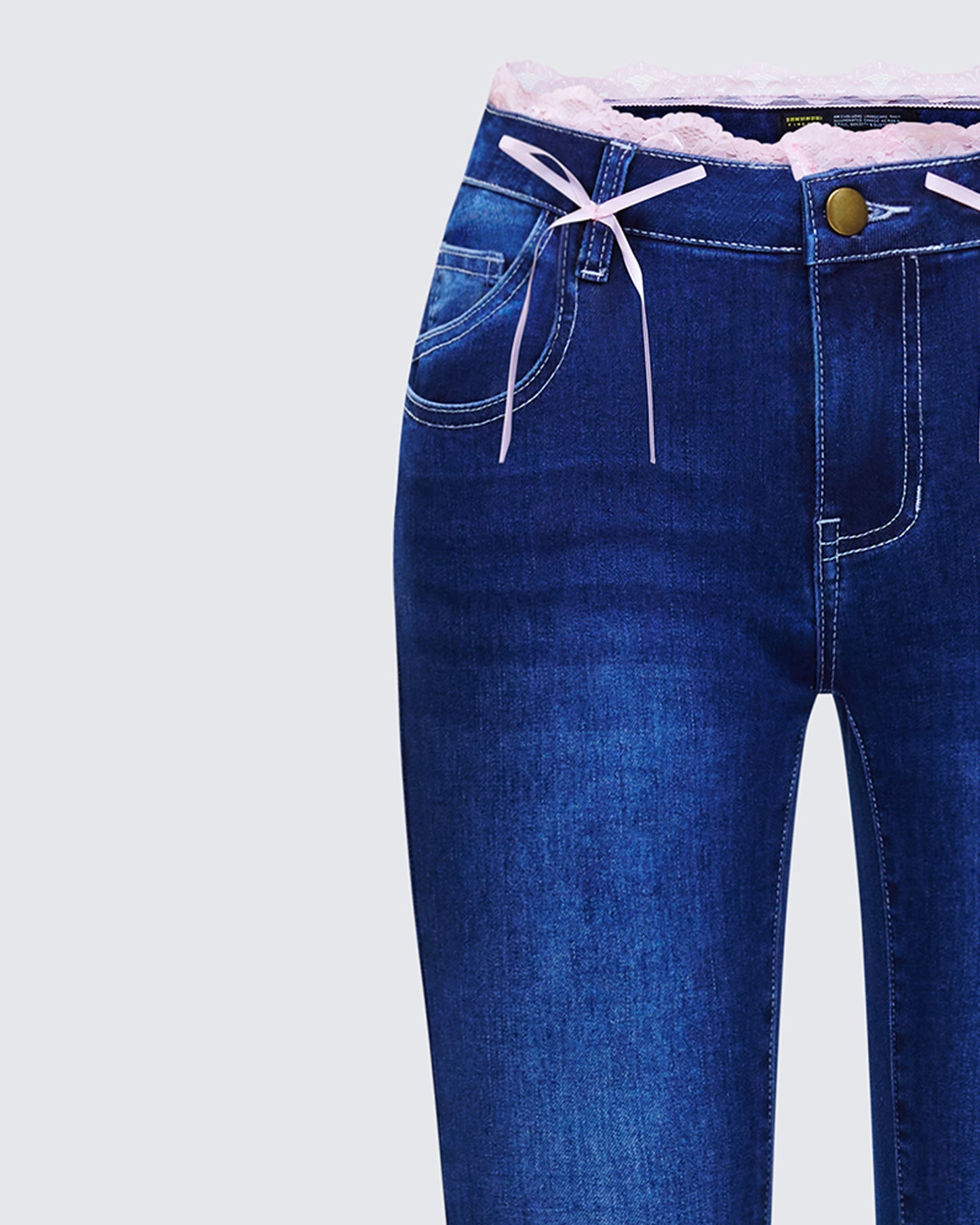 Estefania Blue Denim Lace and Bow Capri Pant