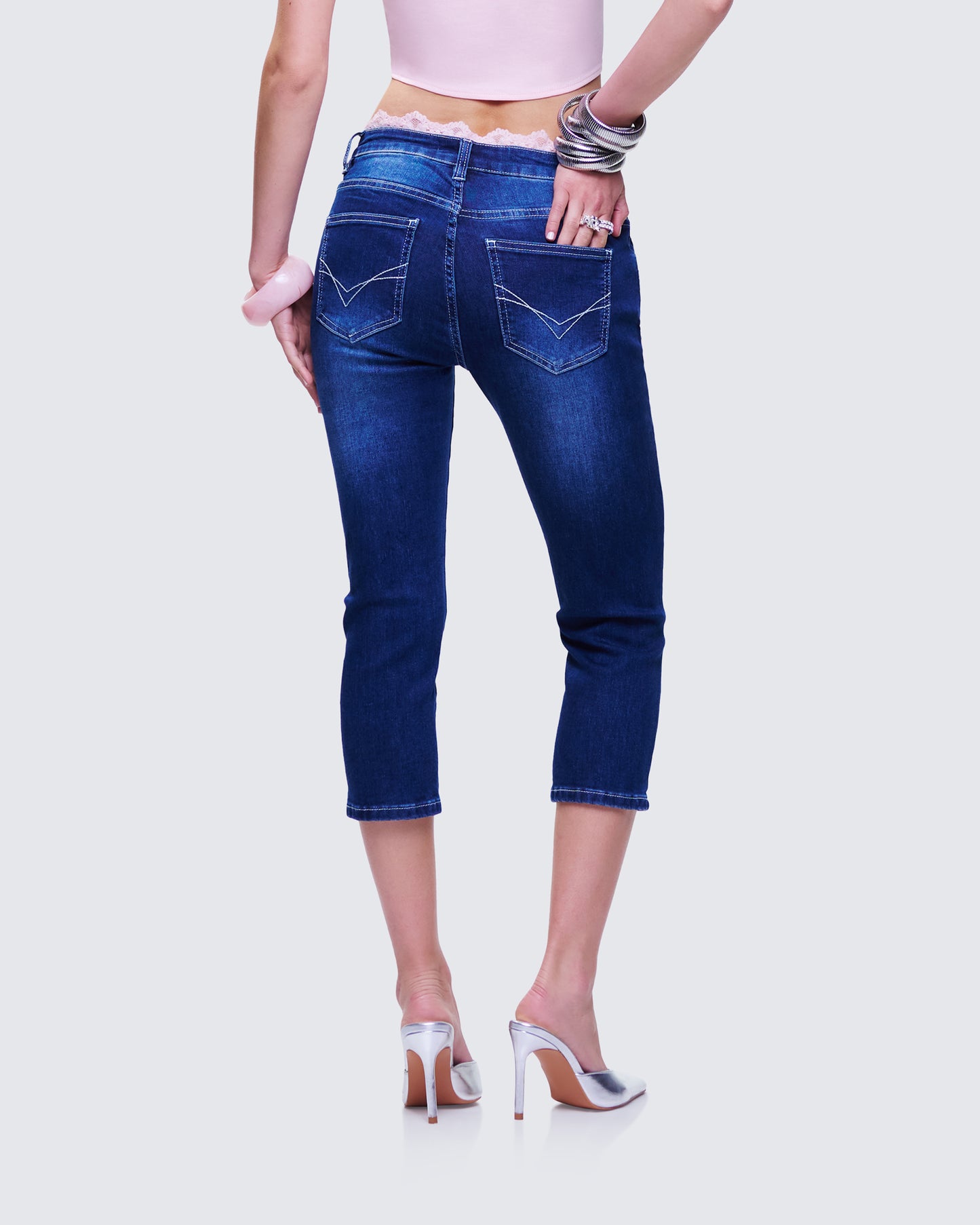 Estefania Blue Denim Lace and Bow Capri Pant