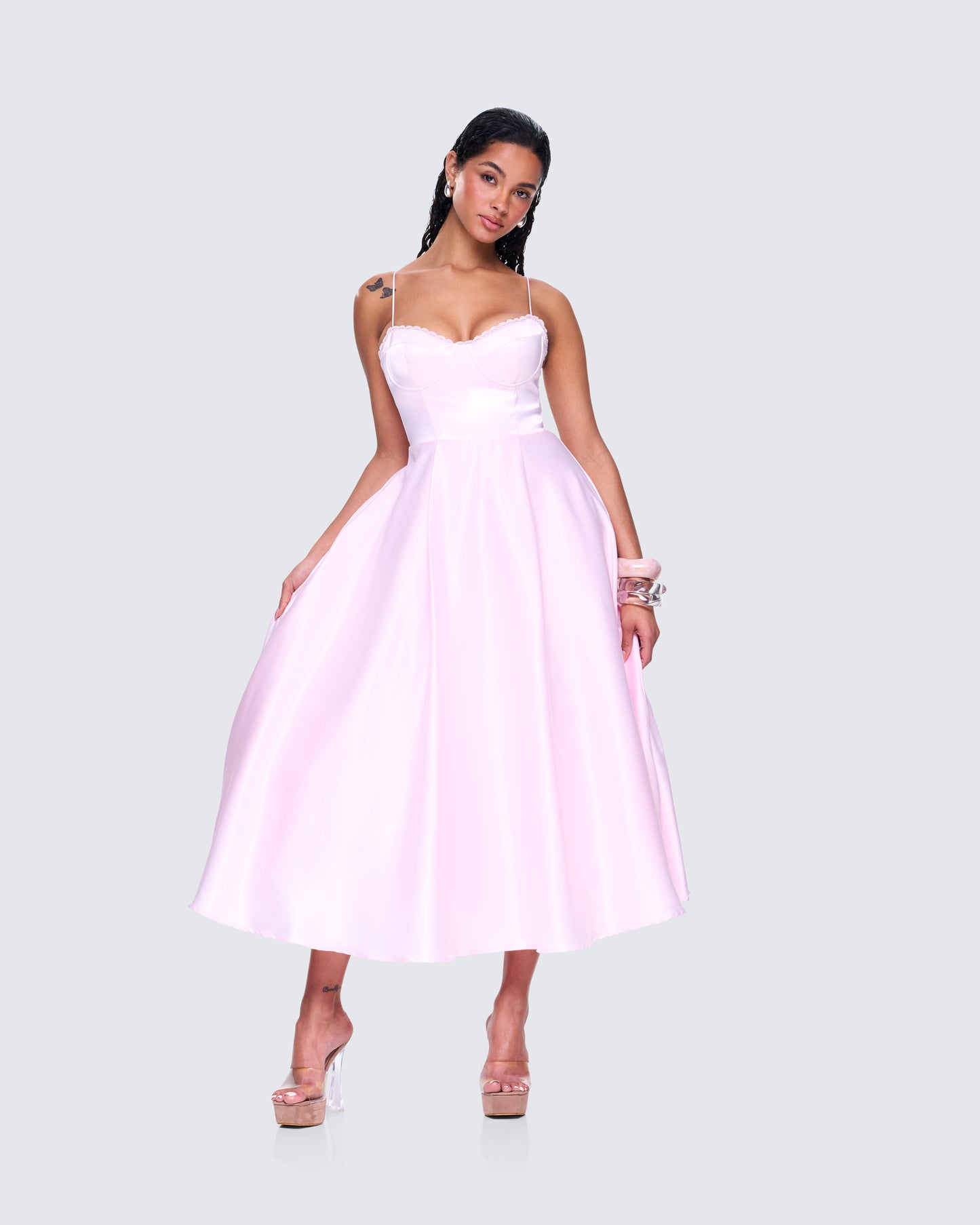 Eulla Pink Satin Midi Dress