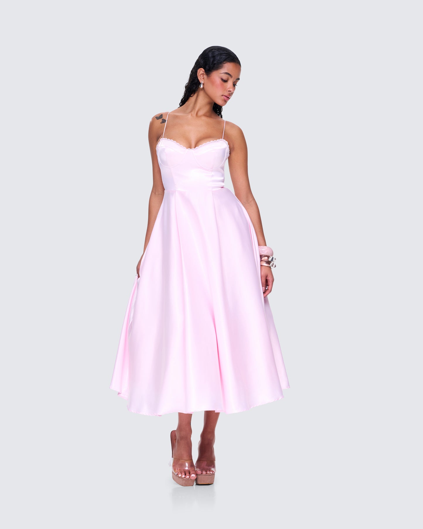 Eulla Pink Satin Midi Dress