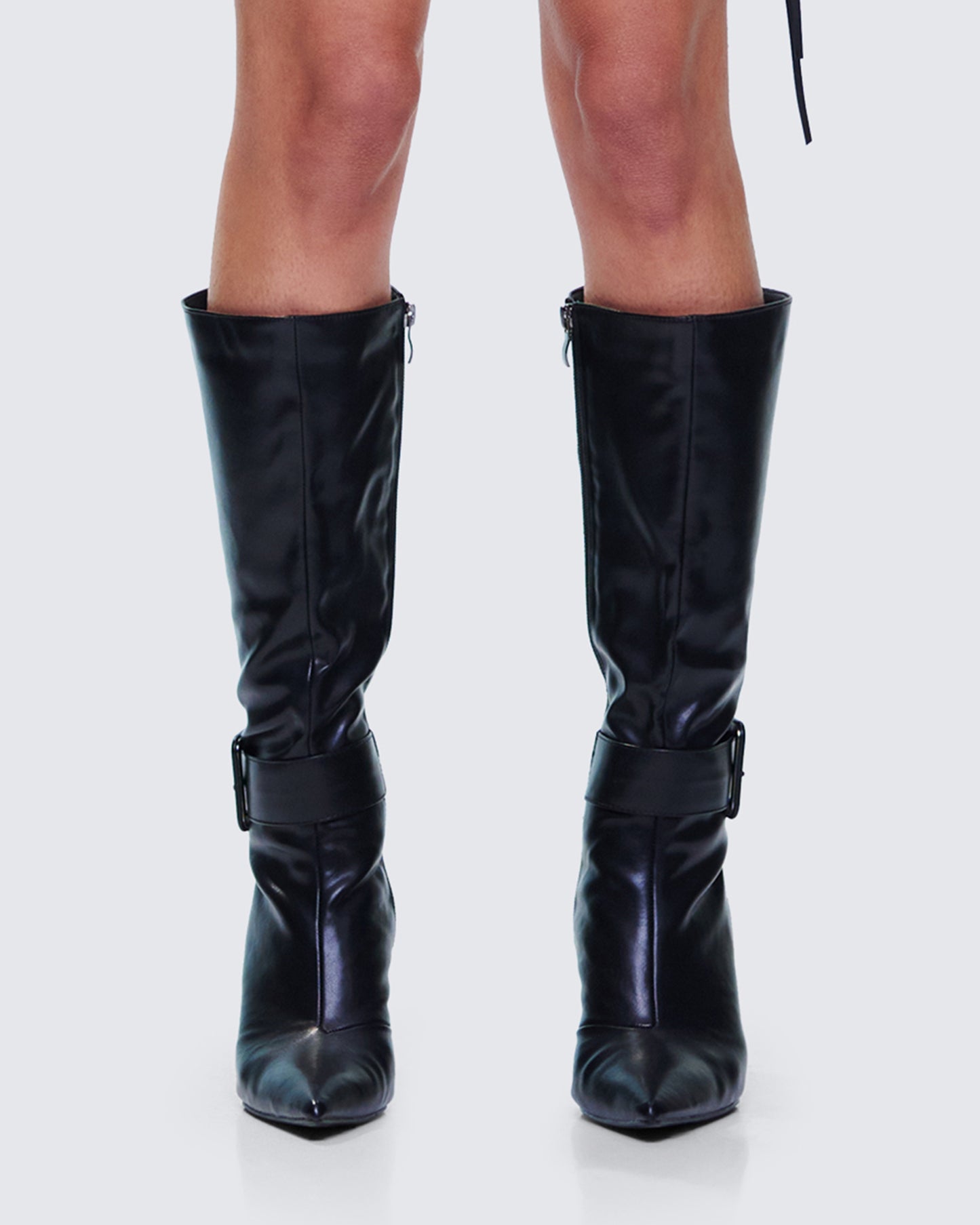 Eunji Black Vegan Leather Boot model front