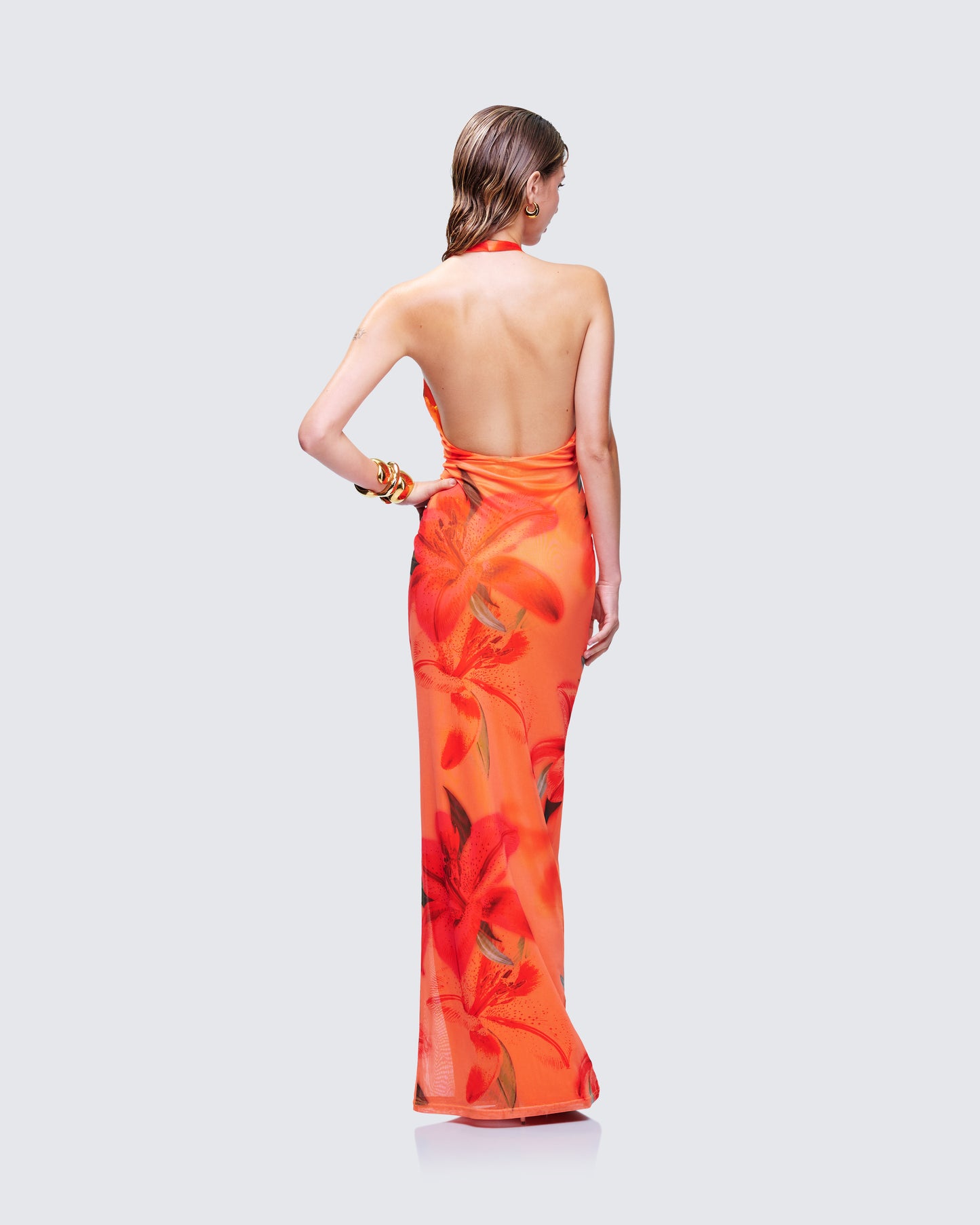 Evana Multi Printed Mesh Maxi Dress