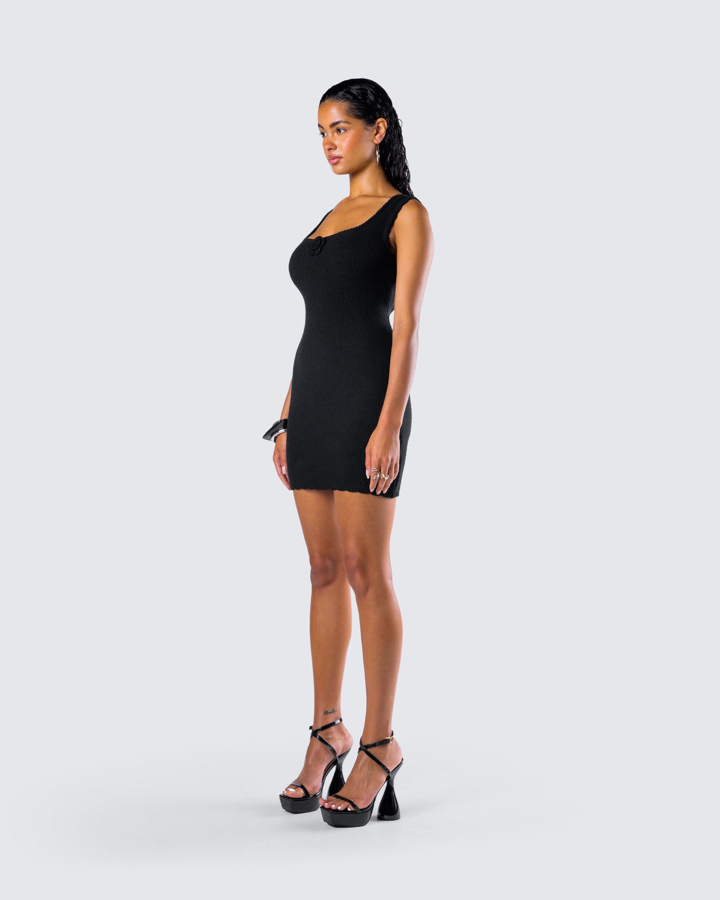 Evianna Black Rosette Mini Dress
