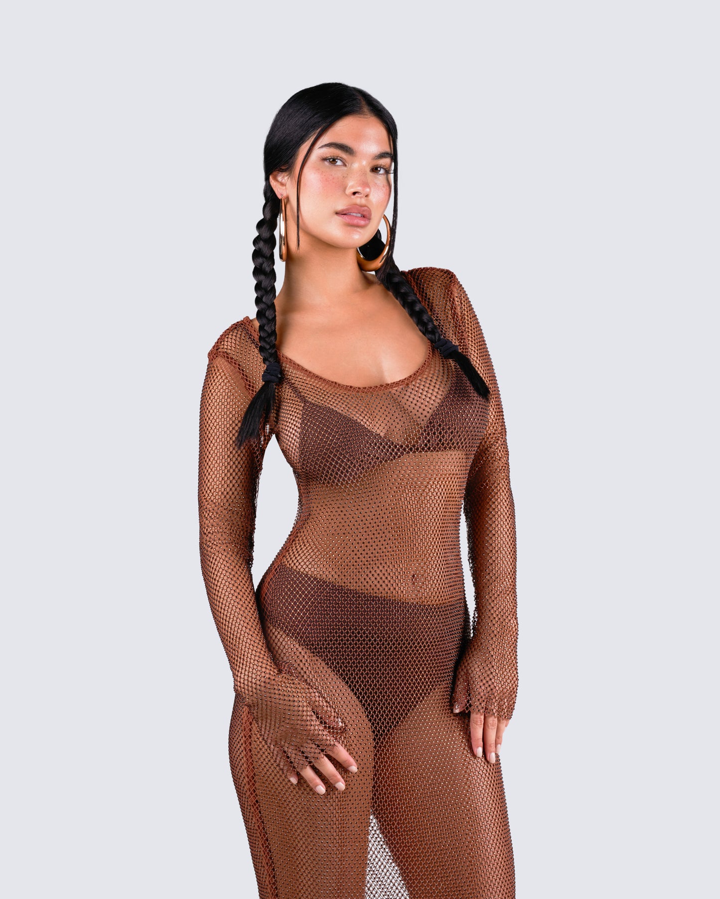 Ewa Brown Rhinestone Maxi Dress