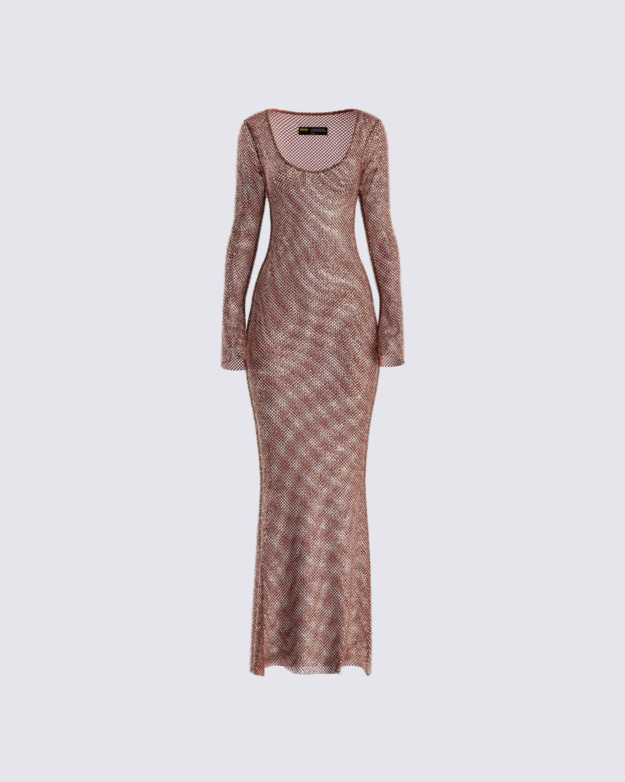 Brown Rhinestone Maxi Dress - Long Sleeve Bodycon FINESSE Brown Rhinestone Maxi Dress - Long Sleeve Bodycon FINESSE
