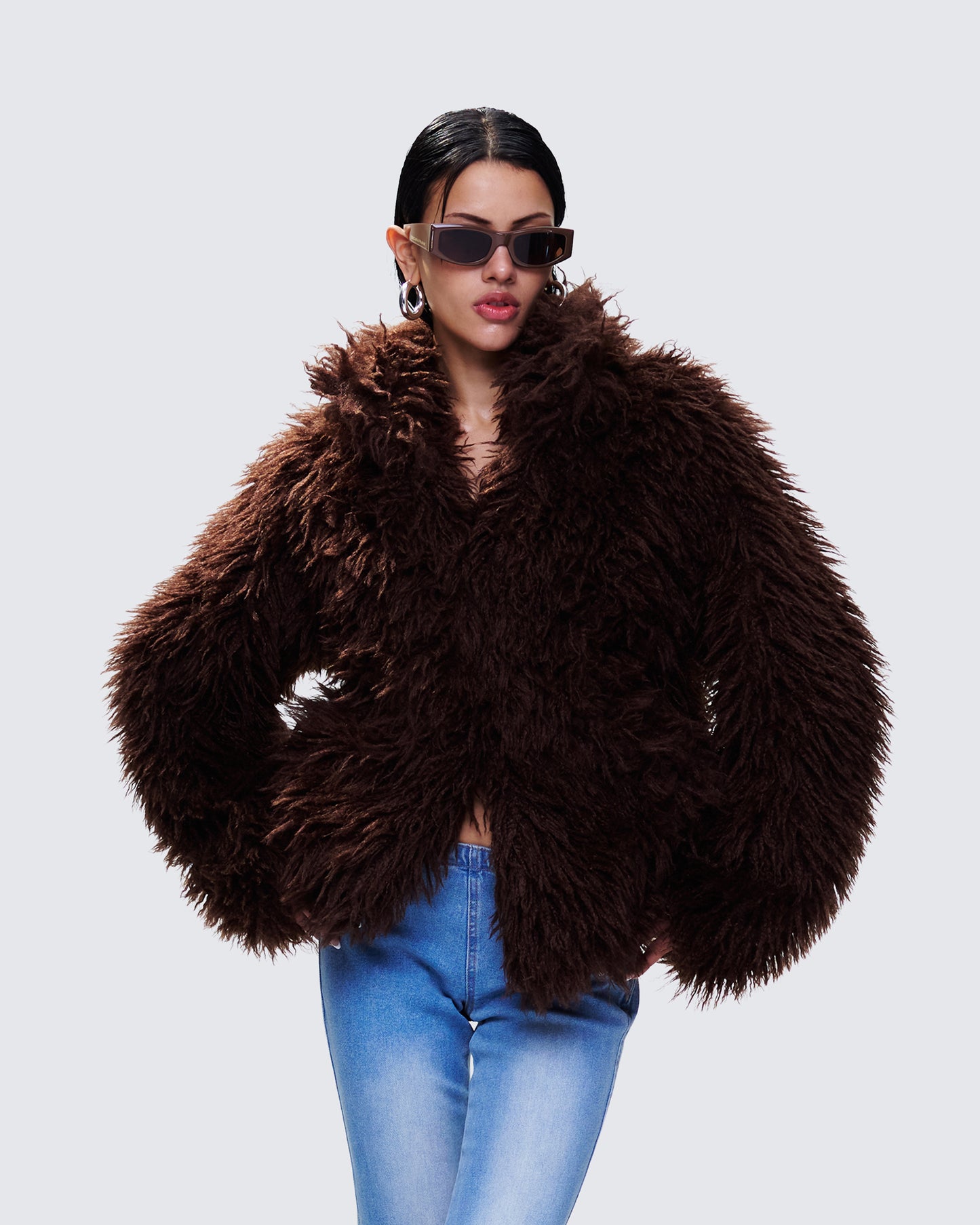 Fae Brown Boxy Faux Fur Coat