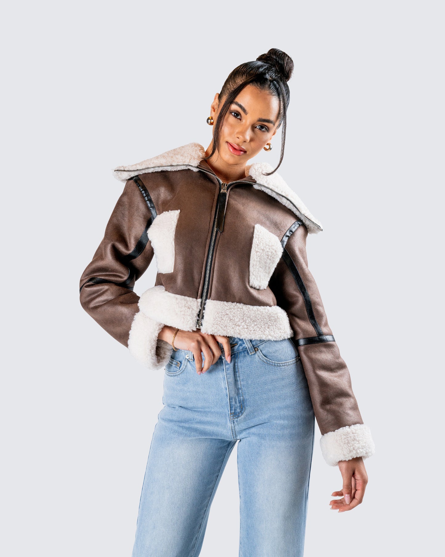 Farah Brown Vegan Leather Bomber