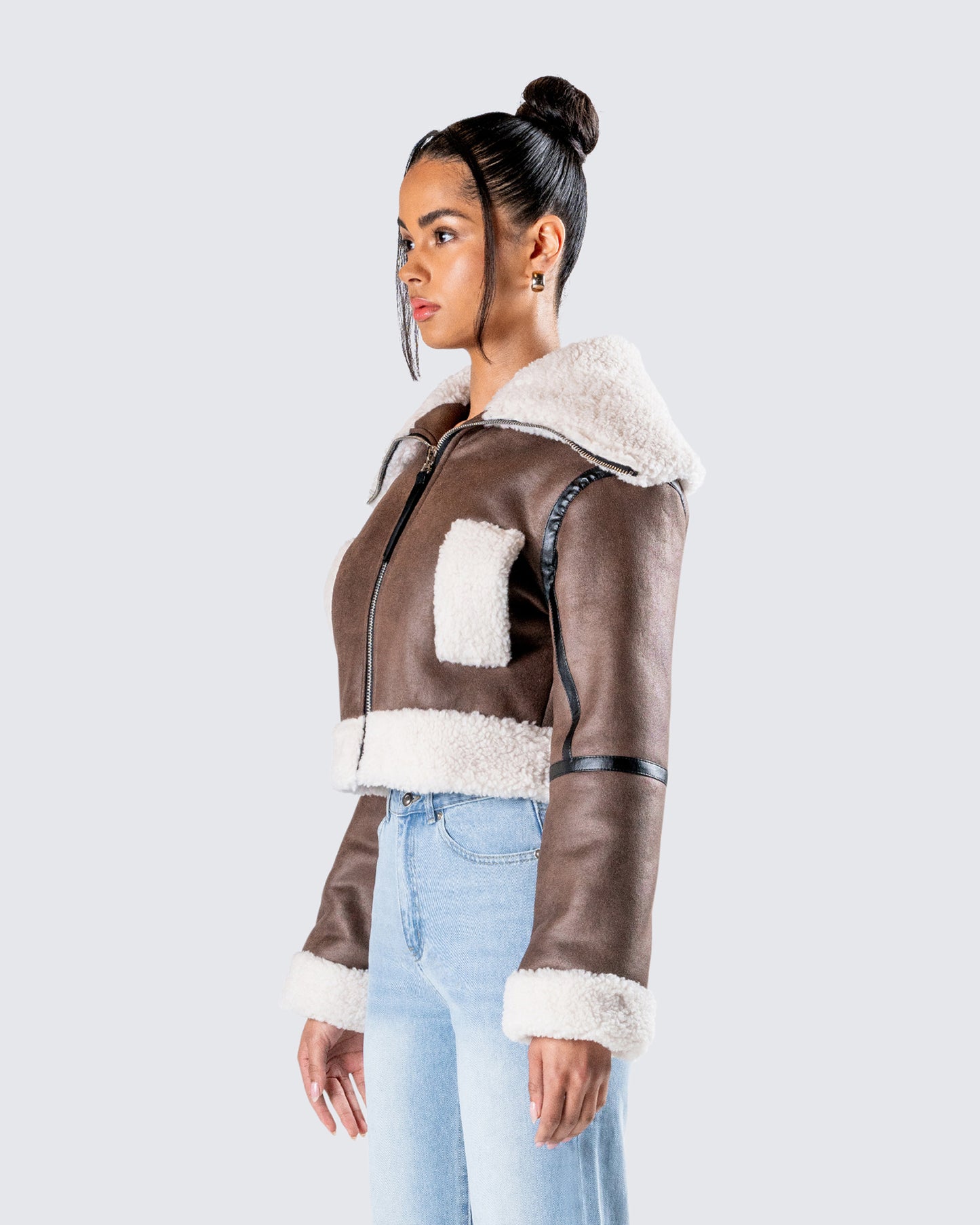 Farah Brown Vegan Leather Bomber