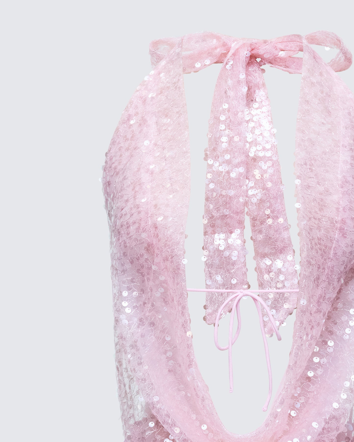 Alieka Pink Sequin Halter Bodysuit