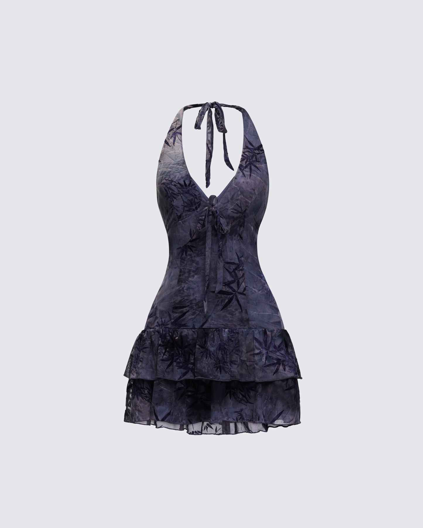 Amaline Grey Halter Tiered Mini Dress product front