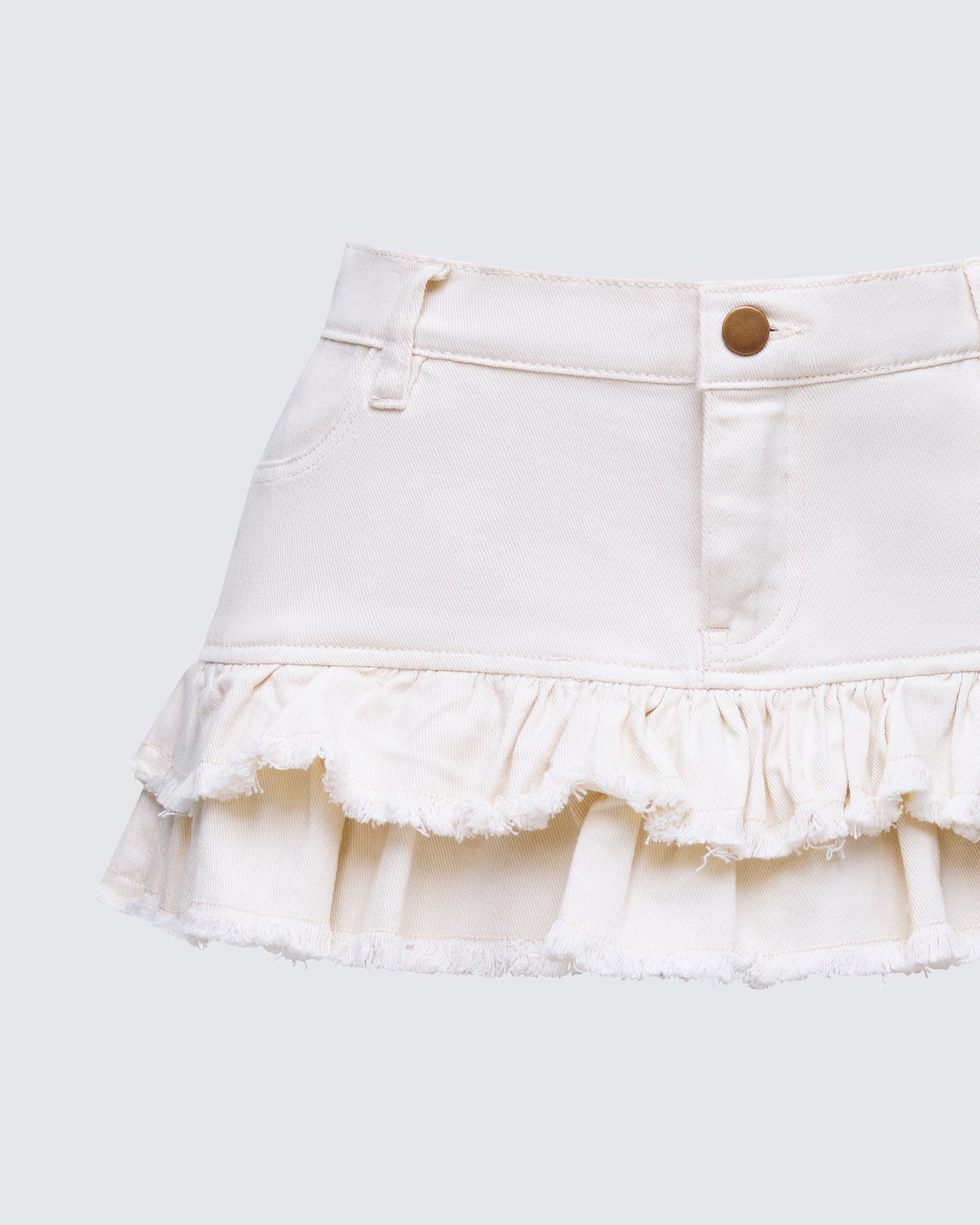 Bernie Ivory Denim Ruffle Mini Skirt