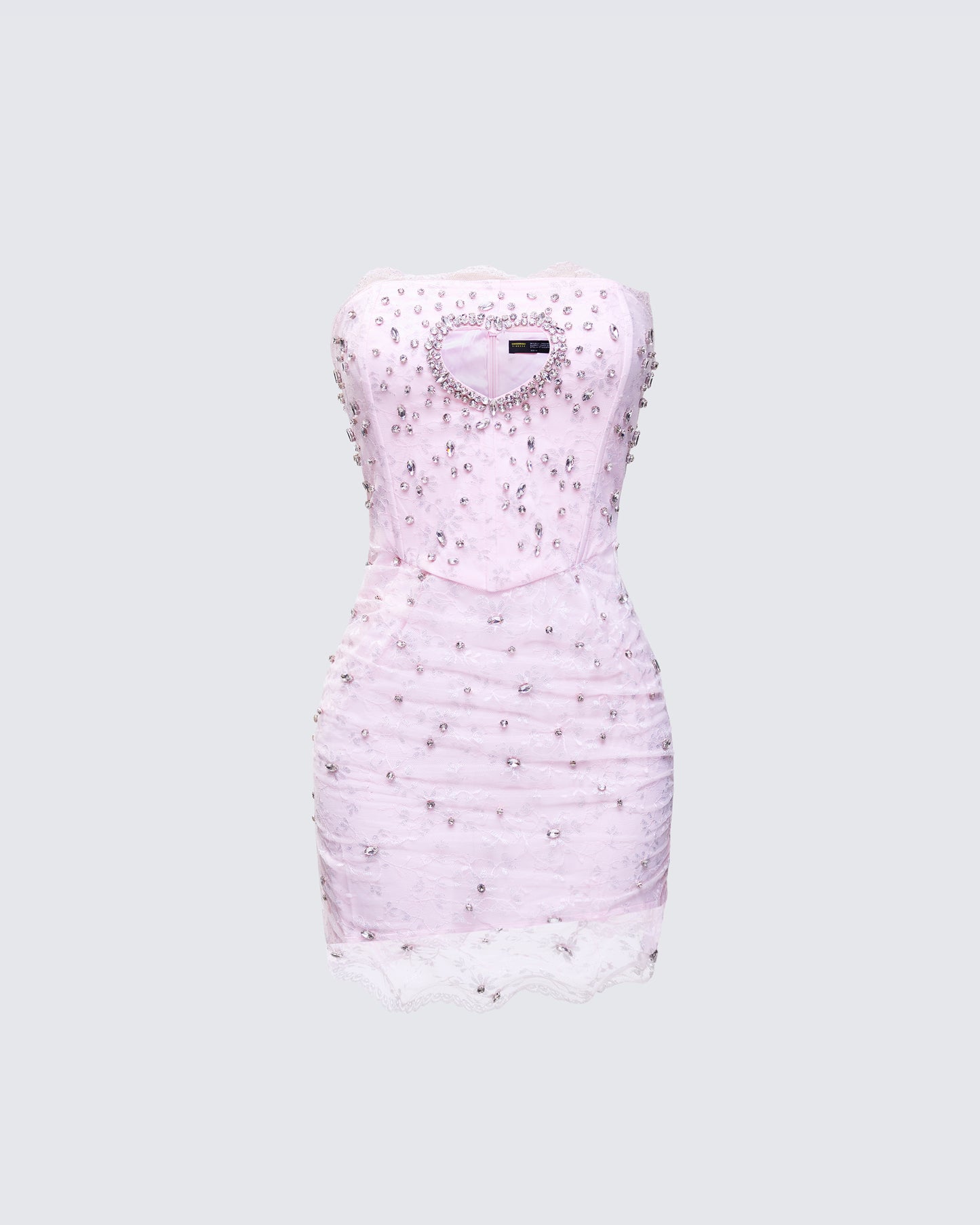 Clover Hand Beaded Rhinestone Pink Mini Dress product front