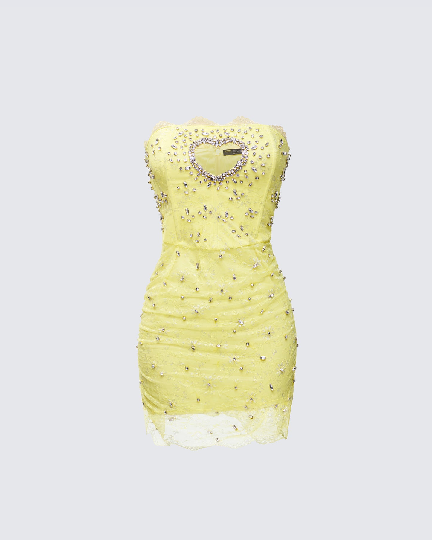 Clover Hand Beaded Rhinestone Yellow Mini Dress product front