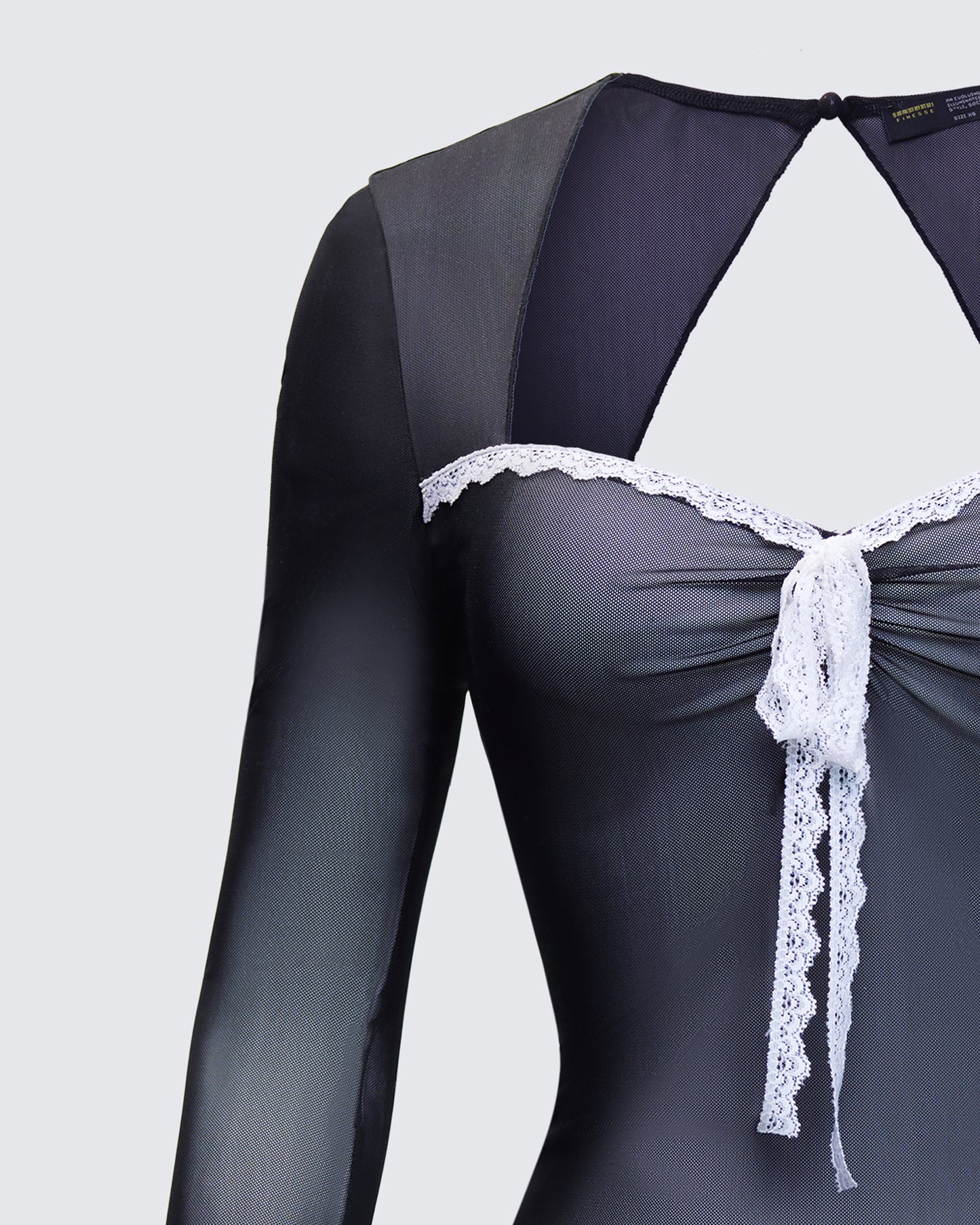 Damaris Black Long Sleeve Bow Trim Top